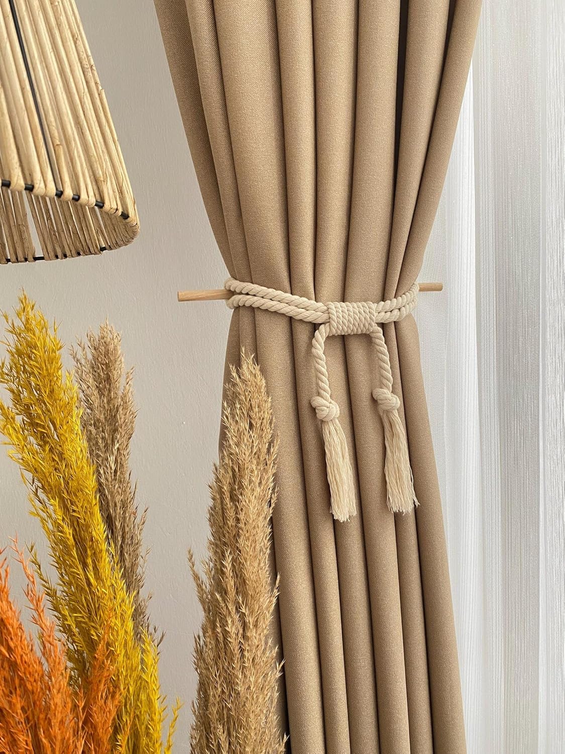 Macrame Drape Tiebacks – Cotton & Wood – 2c