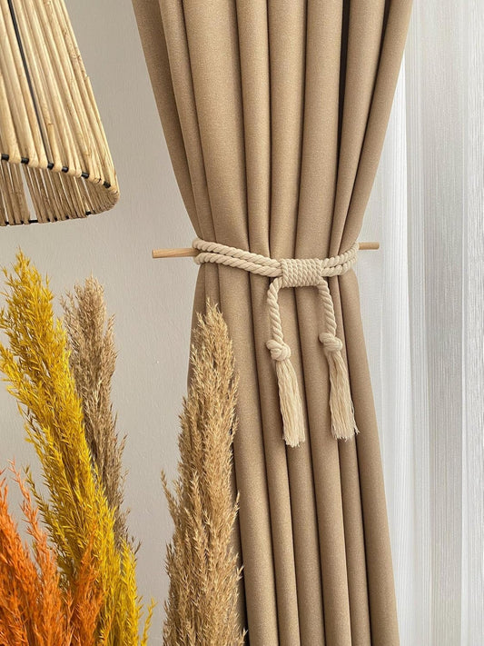 Macrame Drape Tiebacks – Cotton & Wood – 2c