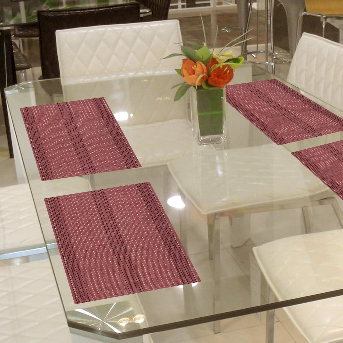 Natural Modern Heat Resistant Bamboo Placemats Set of 6, 45x30 cm | Easy Clean Dining Table Mats, Kitchen & Home Decor