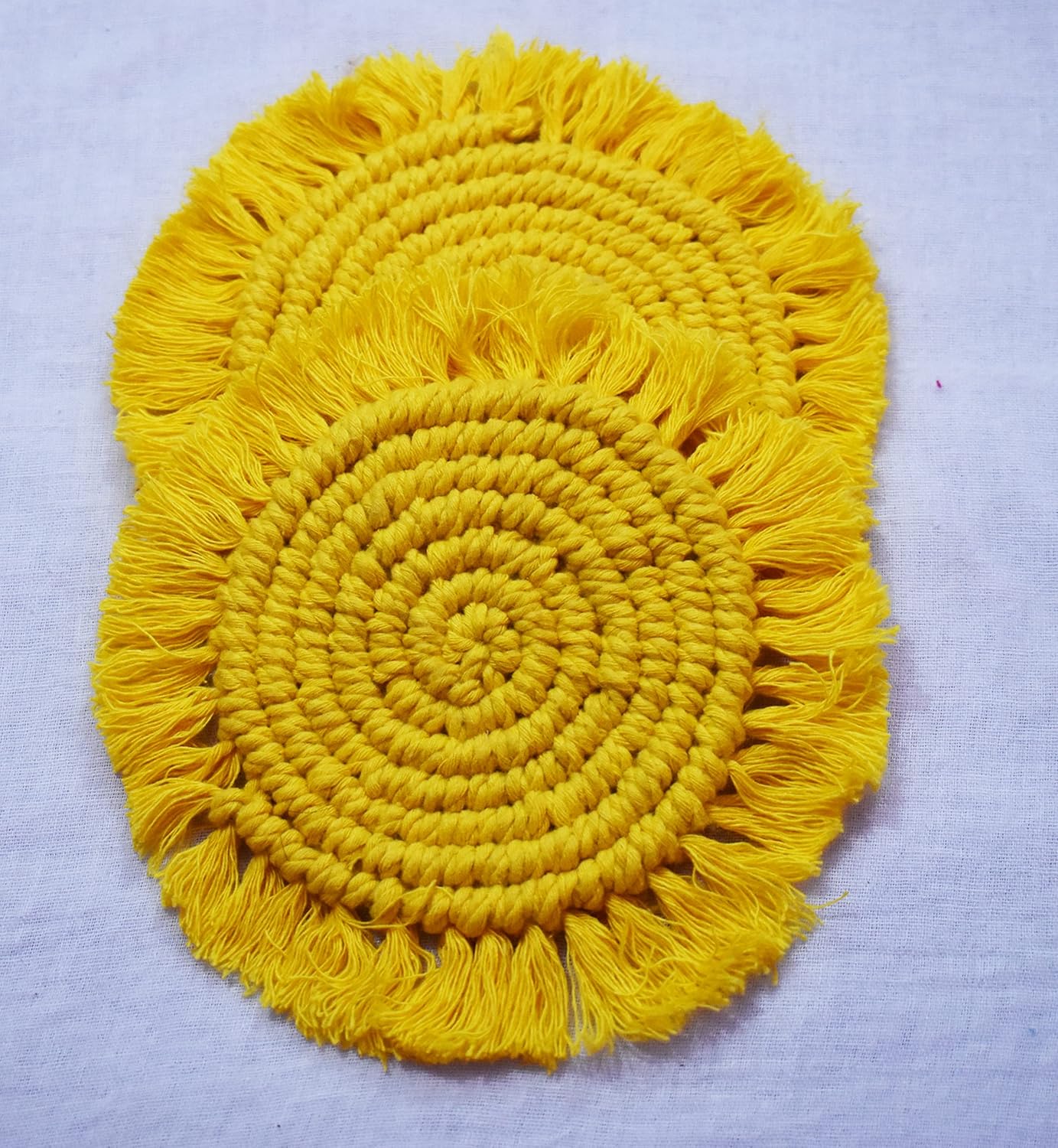 Handwoven Cotton Drink Coasters – 2pc – 6" Diameter