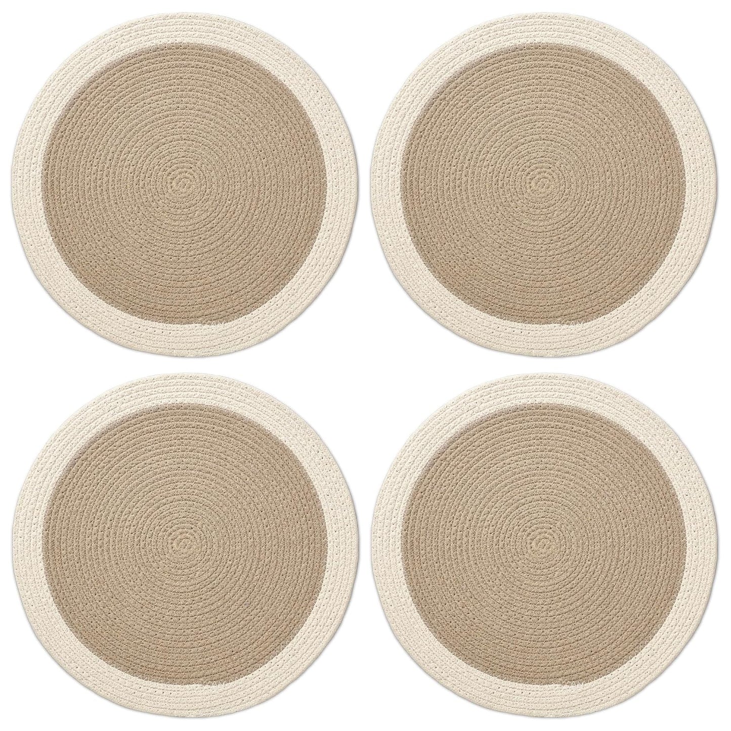 Beige Ribbed Cotton Round Table Mats Set of 4 (32cm) | Handmade Heat-Resistant Washable Dining Placemats