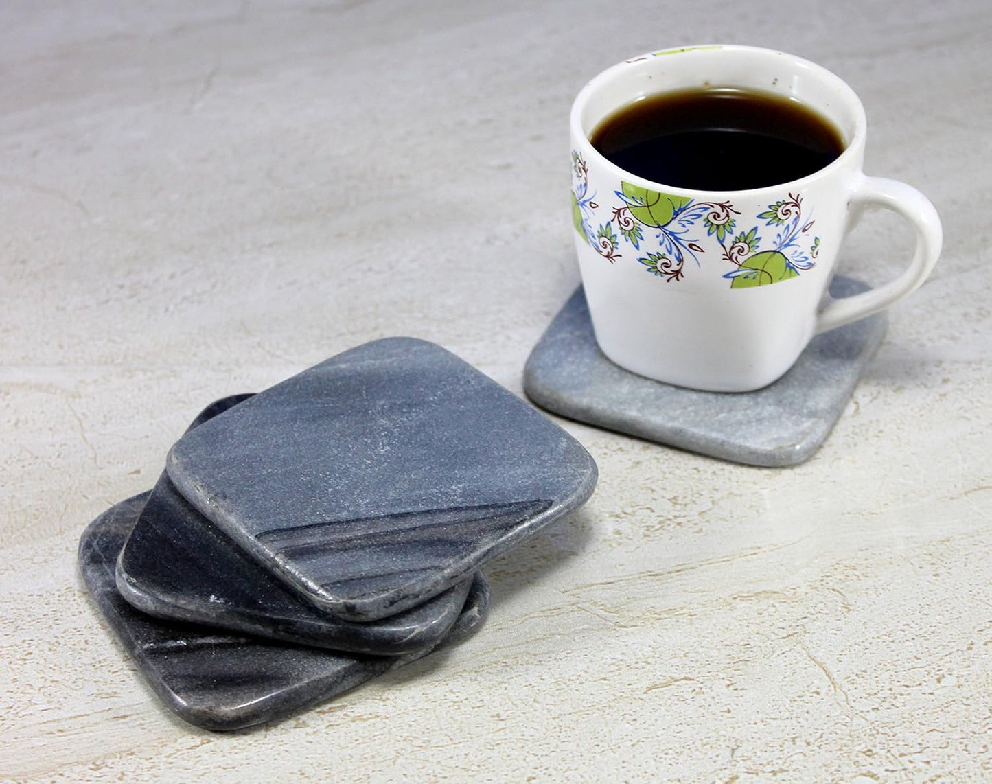 Natural Stone Coasters Set (4) - Handmade, Water Absorbent Table Drink Coasters for Home Decor, Bar & Office