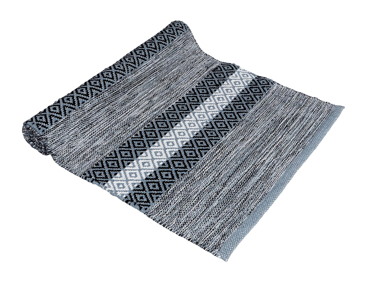 Hand Woven Modern Cotton Designer Rug, Carpet, Bedside Runner 2x5 ft (60x152 cm) | Washable Floor Mat for Bedroom, Living Room
