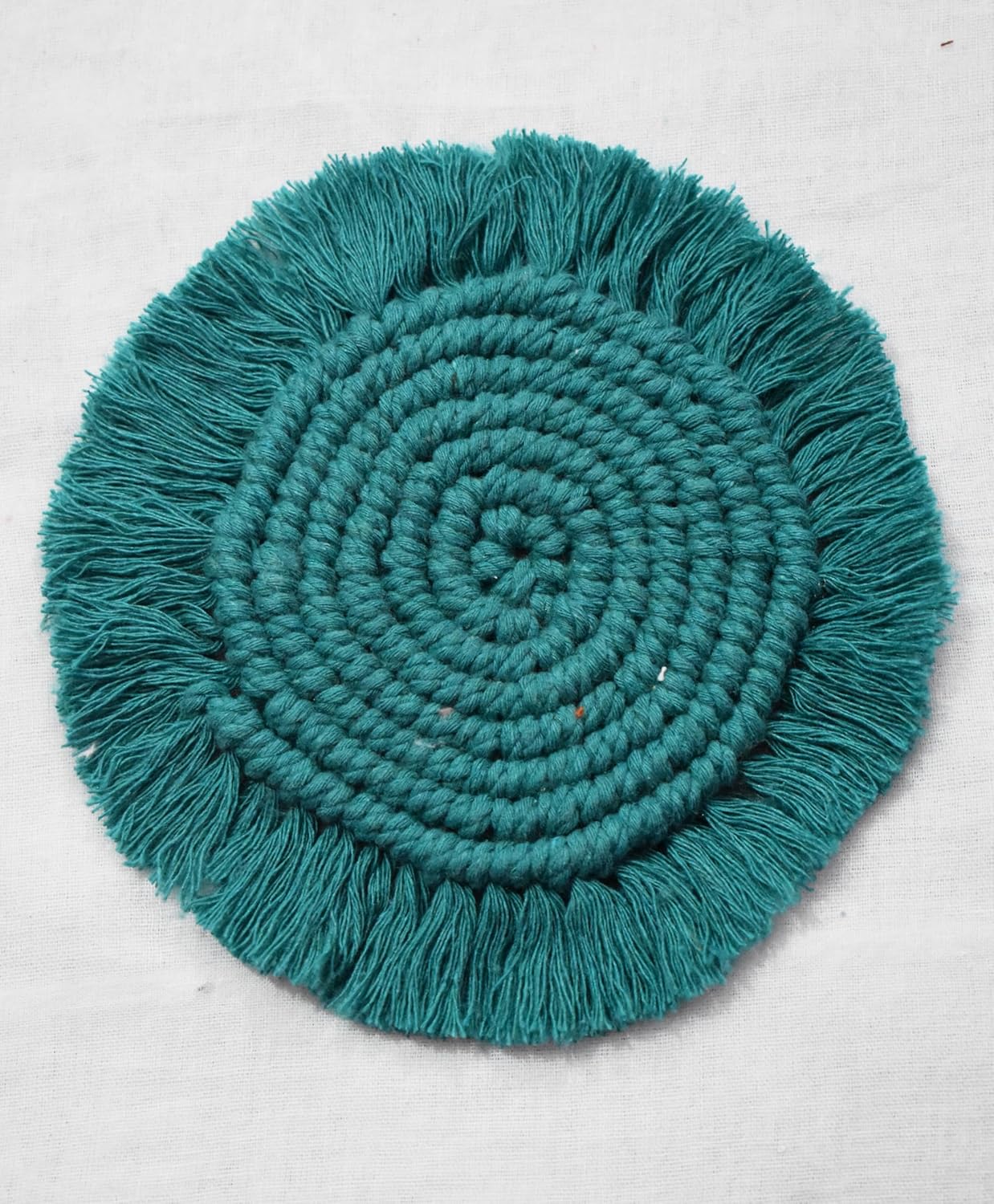 Forest Green Macrame Handwoven Cotton Coaster Set – 6" Diameter, 2-Pack