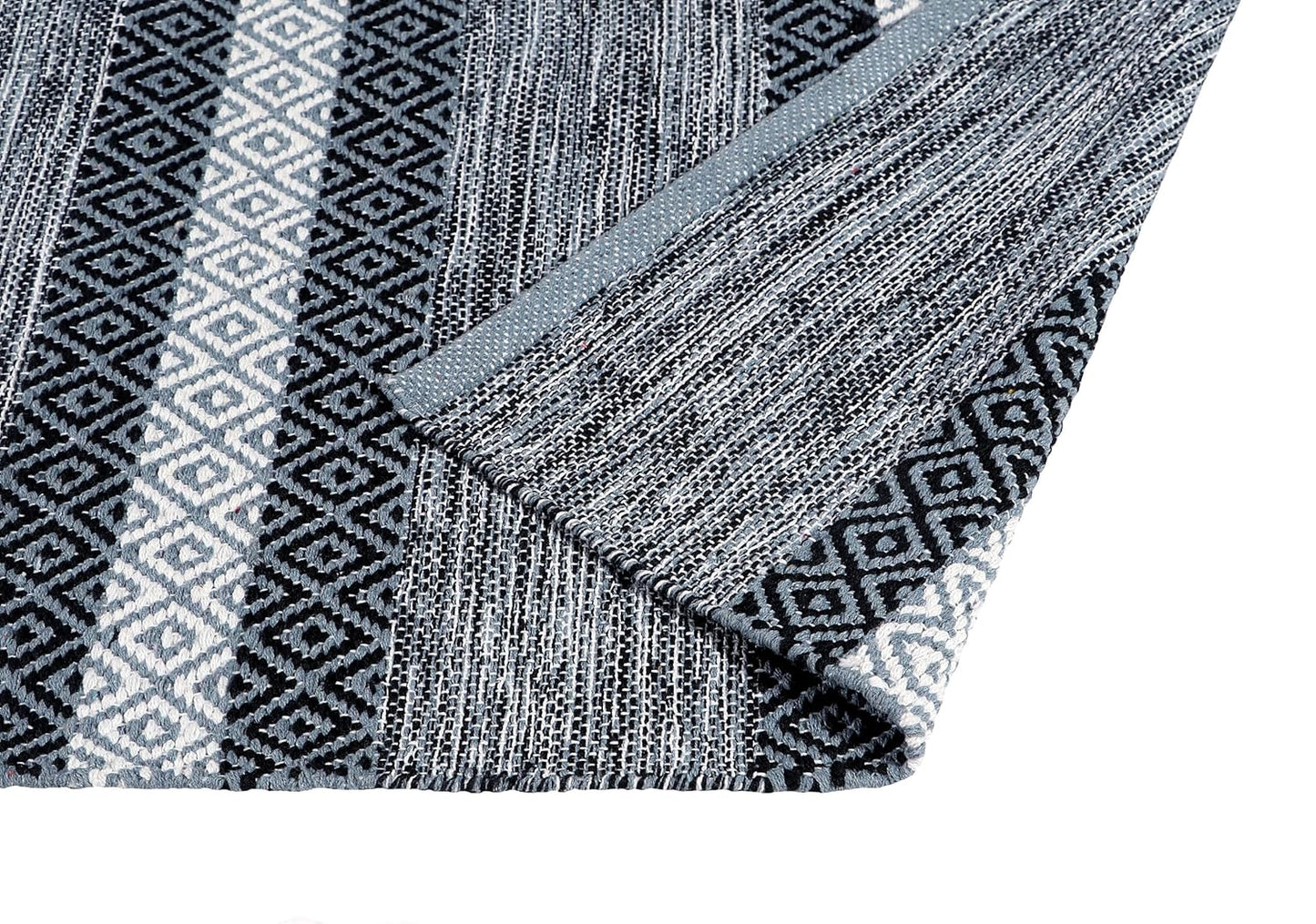 Hand Woven Modern Cotton Designer Rug, Carpet, Bedside Runner 2x5 ft (60x152 cm) | Washable Floor Mat for Bedroom, Living Room