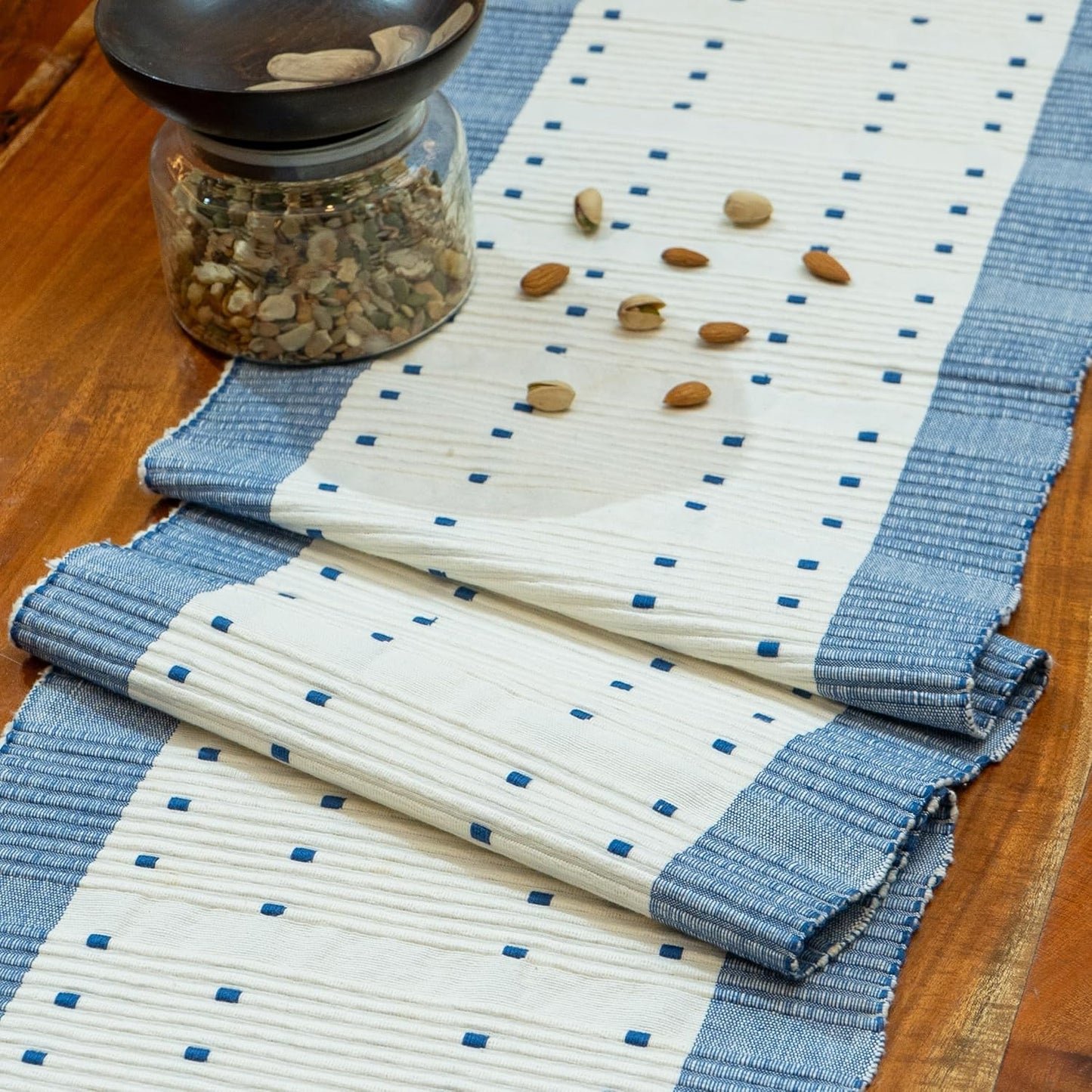 Boho Ribbed Cotton Table Runner, Thick Weave with Bright Tassels, 76x15 inch 6 Seater | Dining Decor, Kitchen Linen
