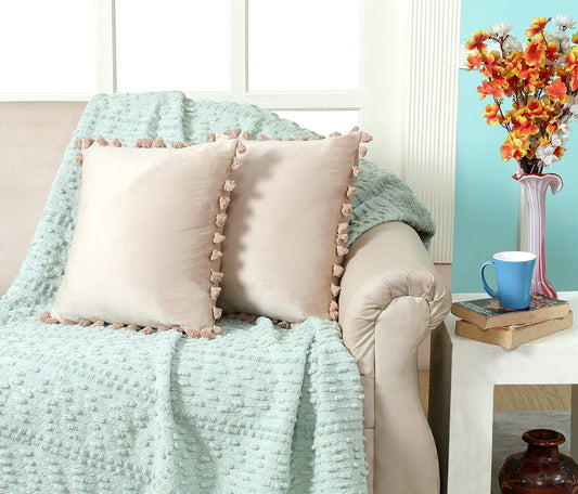 Umi Decorative Velvet Tassel Fringe Throw Pillow Covers 12x12 Inch 2 Pc | Sofa, Living Room, Bed Room Home Décor Cushion