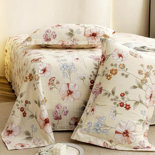King Size Bedsheet - Cloud Cotton 300 TC - Floral Design, 2 Pillow Covers