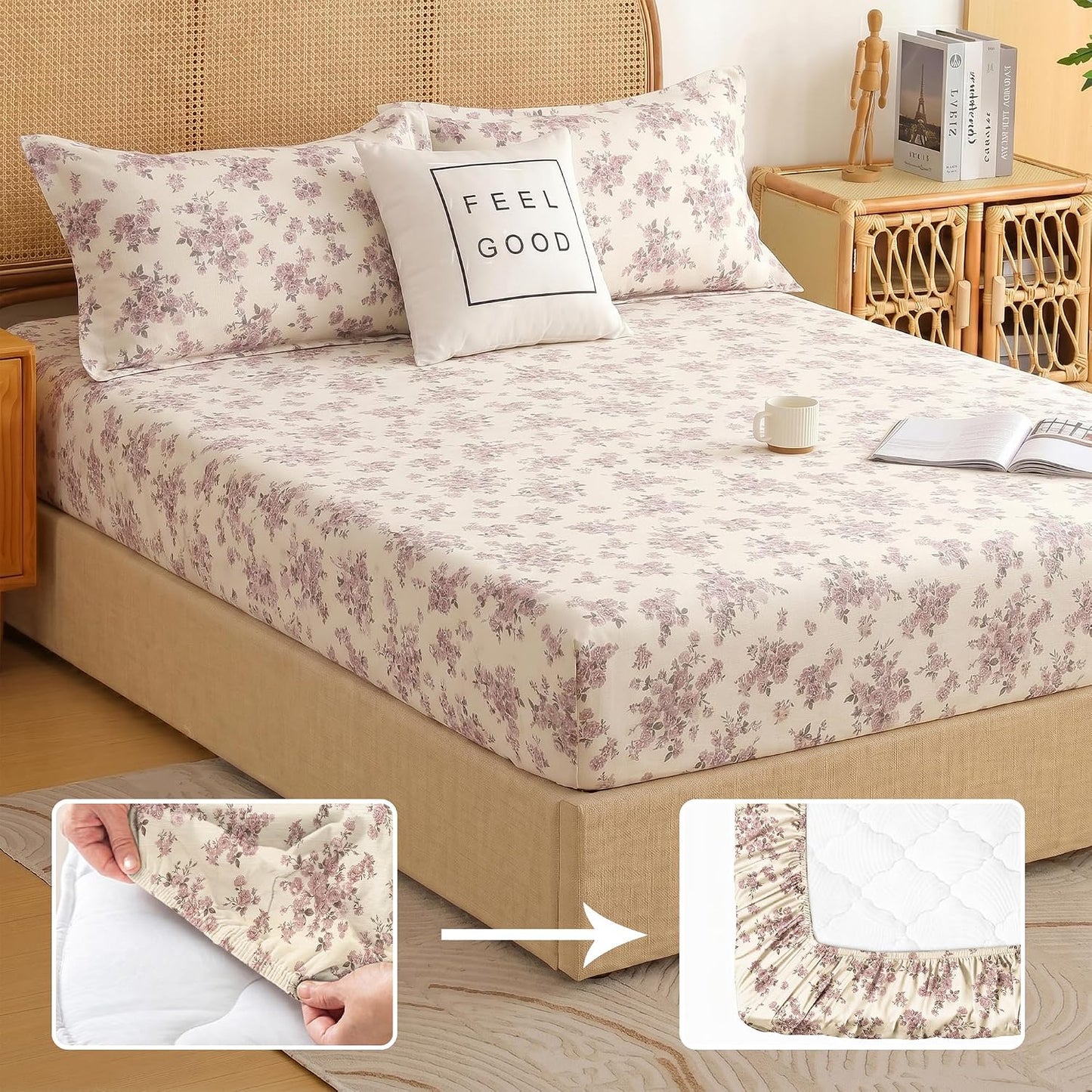 Bedsheet | Elastic Fitted Cotton Microfiber  | King, 182x198 cm, 2 Pillowcases | 240 TC