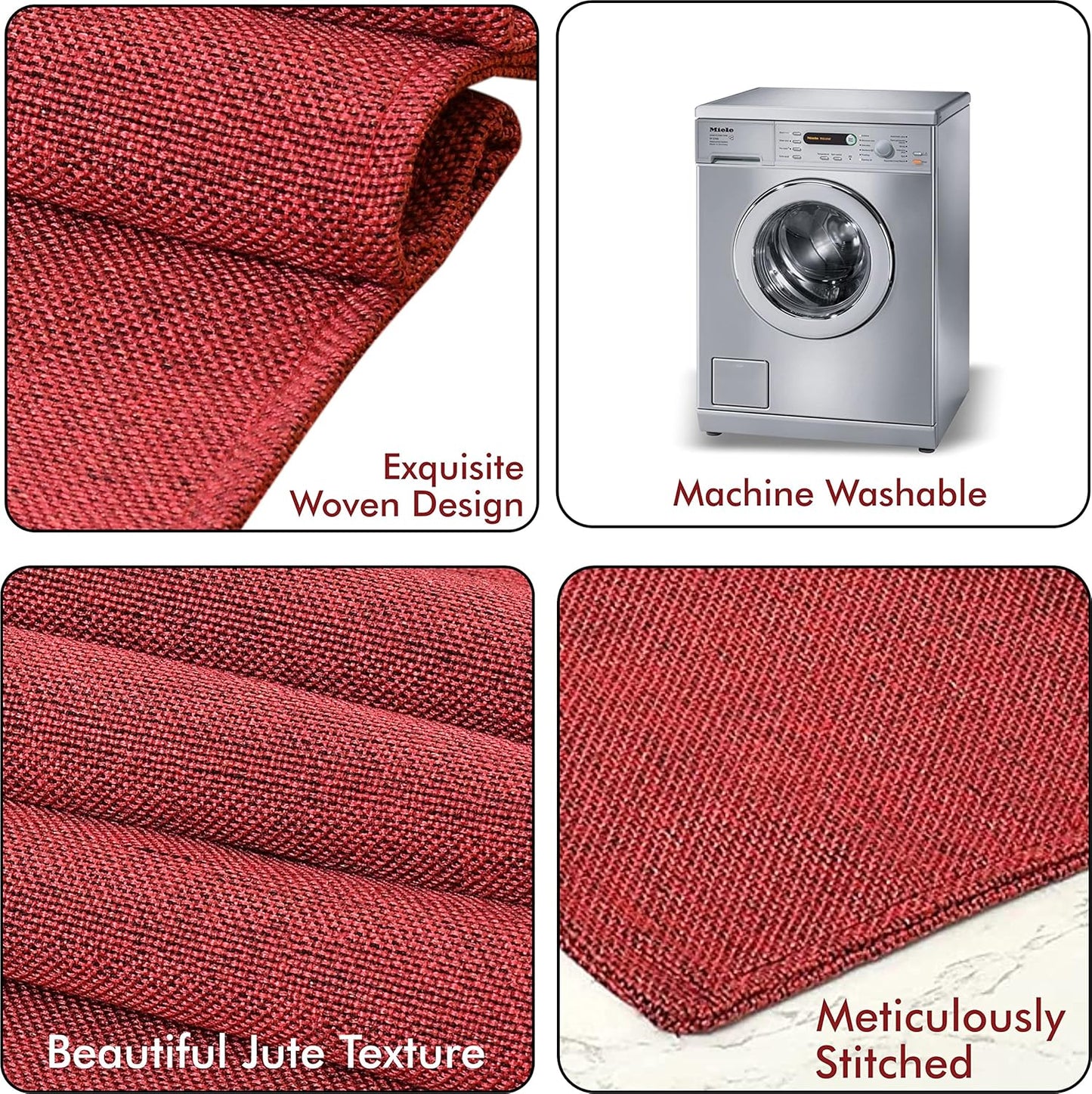 Jute Dining Table Runner (12x60 Inches) - Maroon, Washable Poly Jute Home Decor