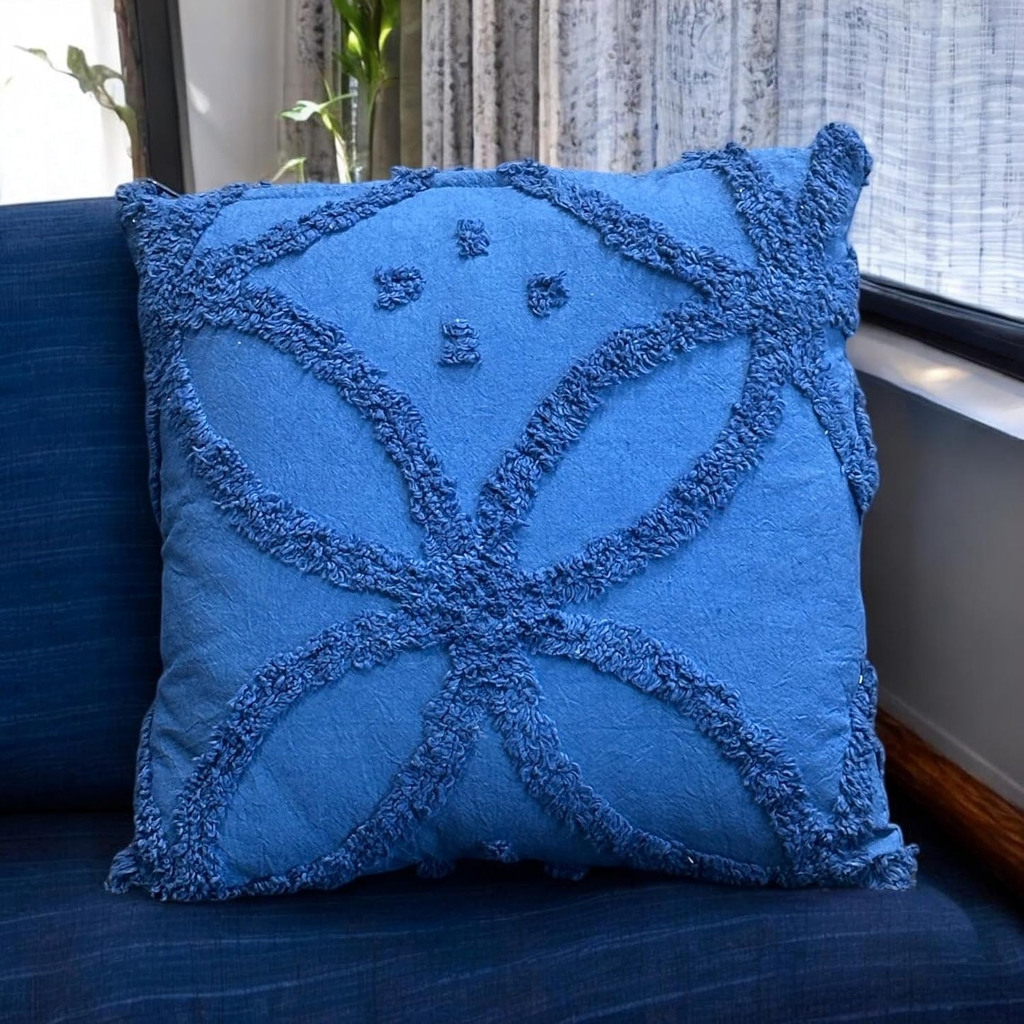 Tufted Bohemian Sunflower Cushion Cover 16x16 inch, Pack of 1 | Soft Throw Pillow for Sofa, Bed, Living Room