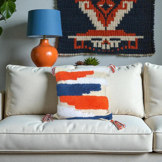 Handmade Multicolor 100% Cotton Cushion Cover 16x16 Inch | Decorative Sofa Pillow Couch Living Room