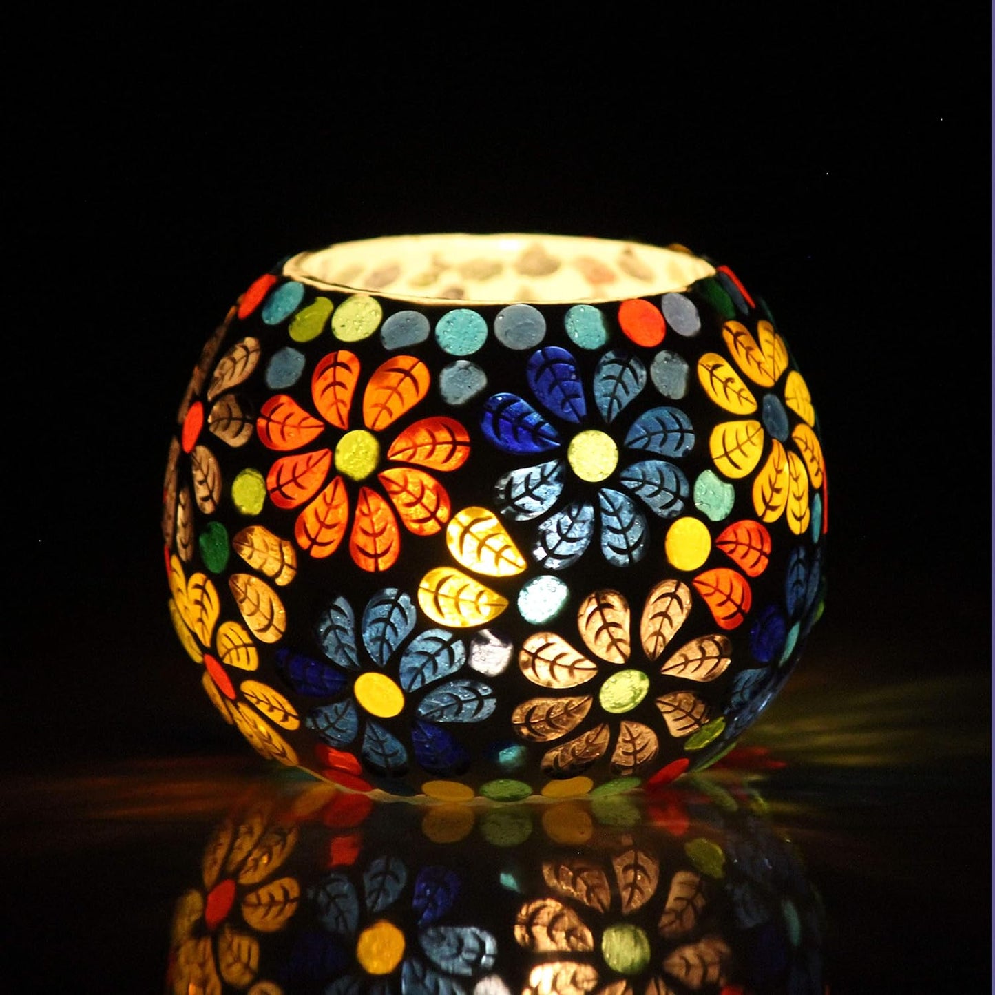 Beautiful Glass Mosaic Hand-finished Tealight Votive Holders Set of 3 | Diwali, Christmas, Home Decor Gifting Centerpiece