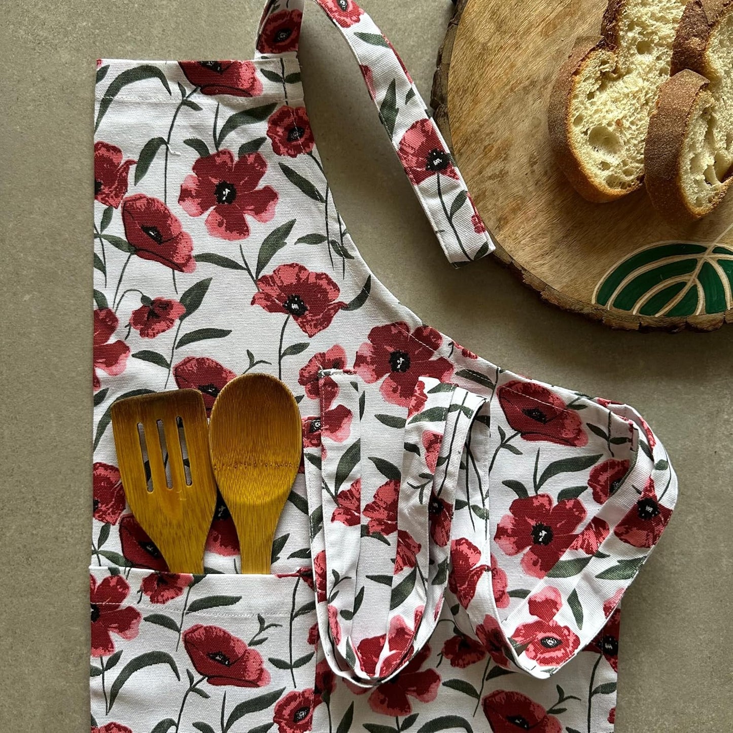 Ensemble de linge de cuisine – Tablier, maniques, serviettes – 100 % coton, lavable en machine