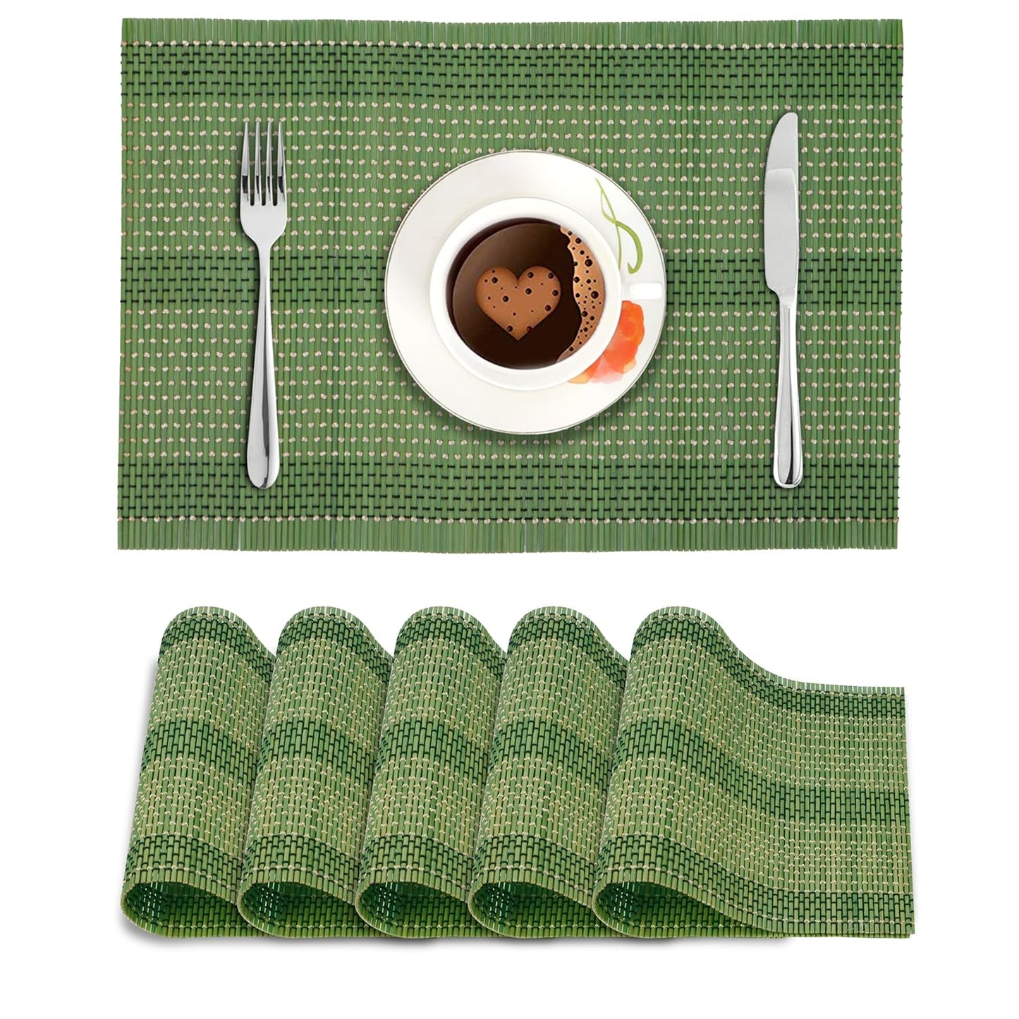 Reversible Natural Bamboo Table Mats, Heat Resistant & Easy Clean, Set of 6 (45x30 cm) | Dining Placemats Decor