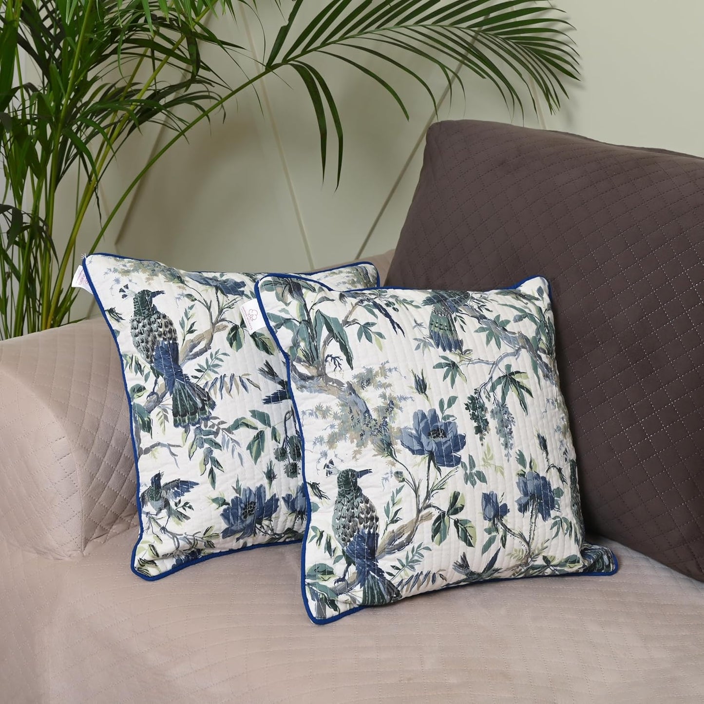 Hand Block Printed Pure Cotton Cushion Covers 16x16 Inch - Set of 2 | Decorative Soft Floral for Sofa, Bed, Home Decor