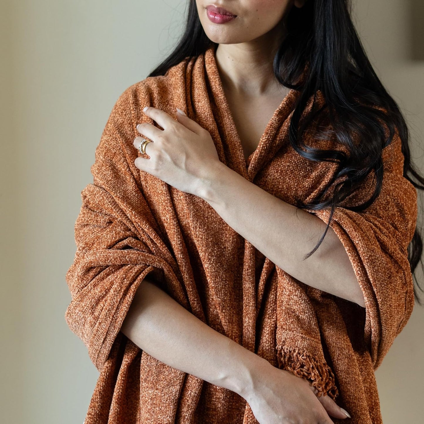 Rust Chenille-Style Throw Blanket – Polyester Waffle-Weave – Durable, 130x180 cm – Pack 1