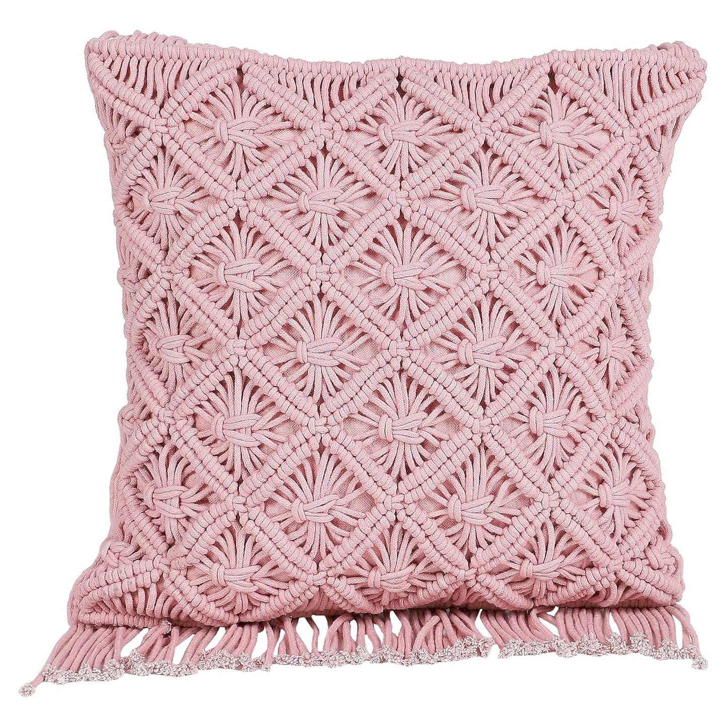 Cushion Cover – Handmade Macrame Style – Cotton Rope & Canvas – 16x16 Inch, Single