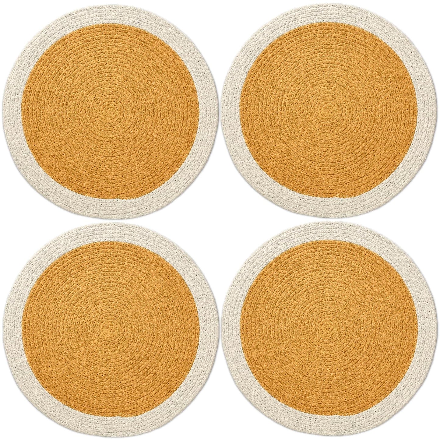 Handmade Ribbed Cotton Round Table Mats Set of 4 (32cm) | Heat-Resistant, Washable Dining Placemats