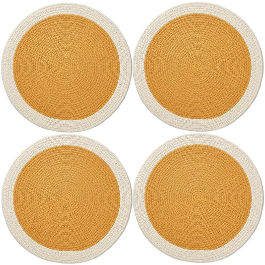 Handmade Ribbed Cotton Round Table Mats Set of 4 (32cm) | Heat-Resistant, Washable Dining Placemats