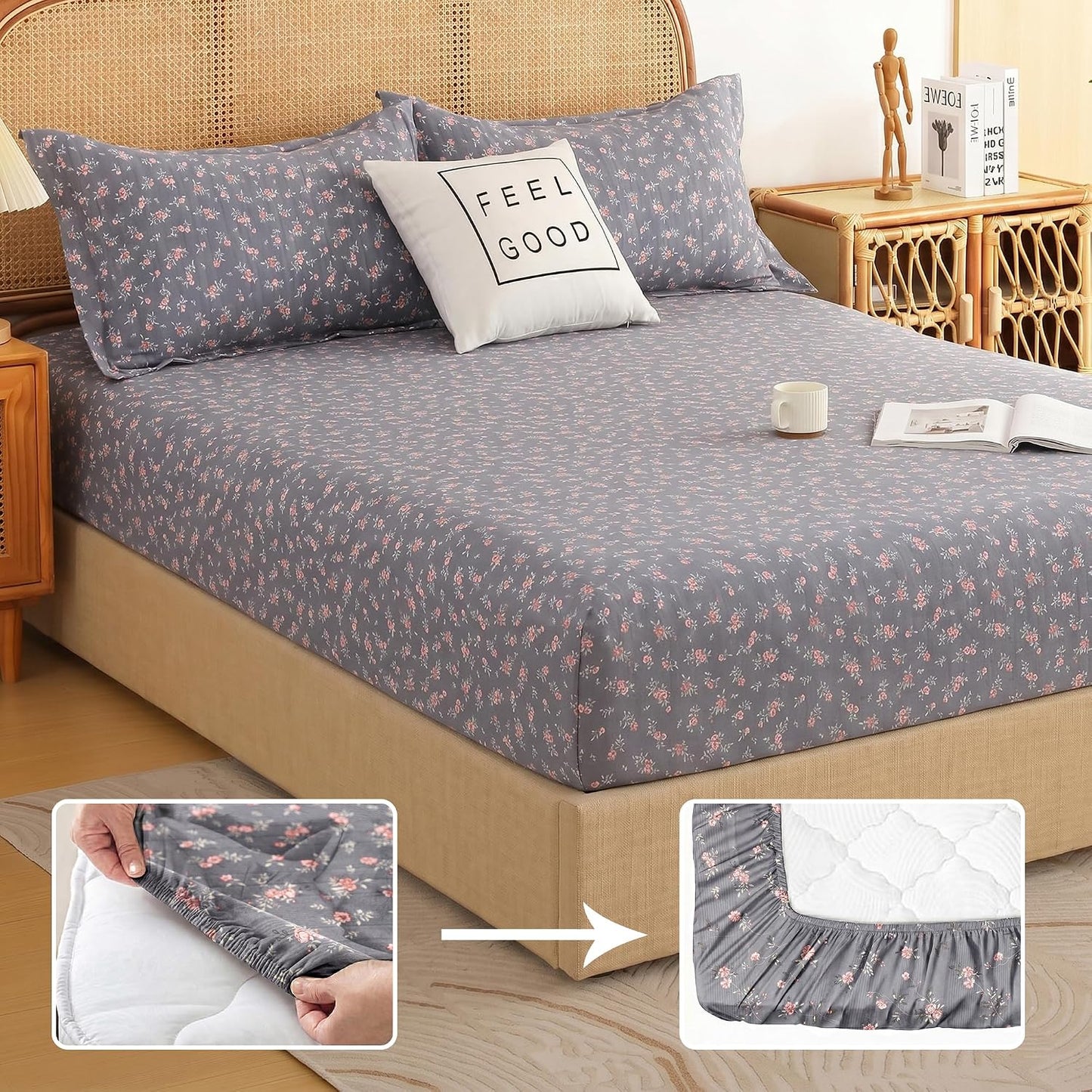 Bedsheet | Air Cotton 240TC Fitted | King Size, Dark Grey, 3-Piece