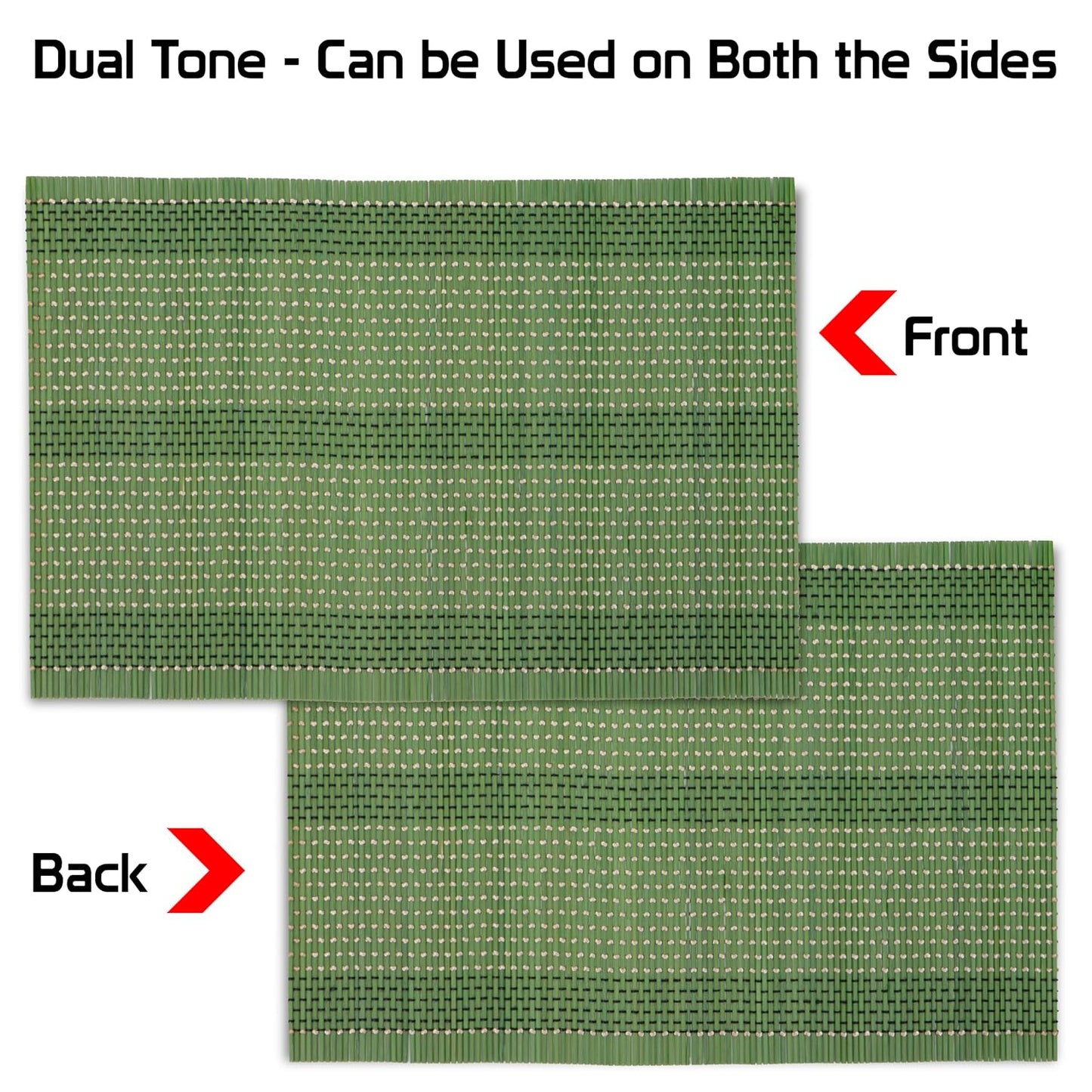 Reversible Natural Bamboo Table Mats, Heat Resistant & Easy Clean, Set of 6 (45x30 cm) | Dining Placemats Decor