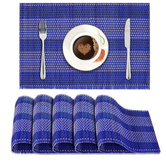 Reversible Bamboo Placemats Set of 6, 45x30 cm | Heat Resistant Table Mats for Dining & Kitchen Decor