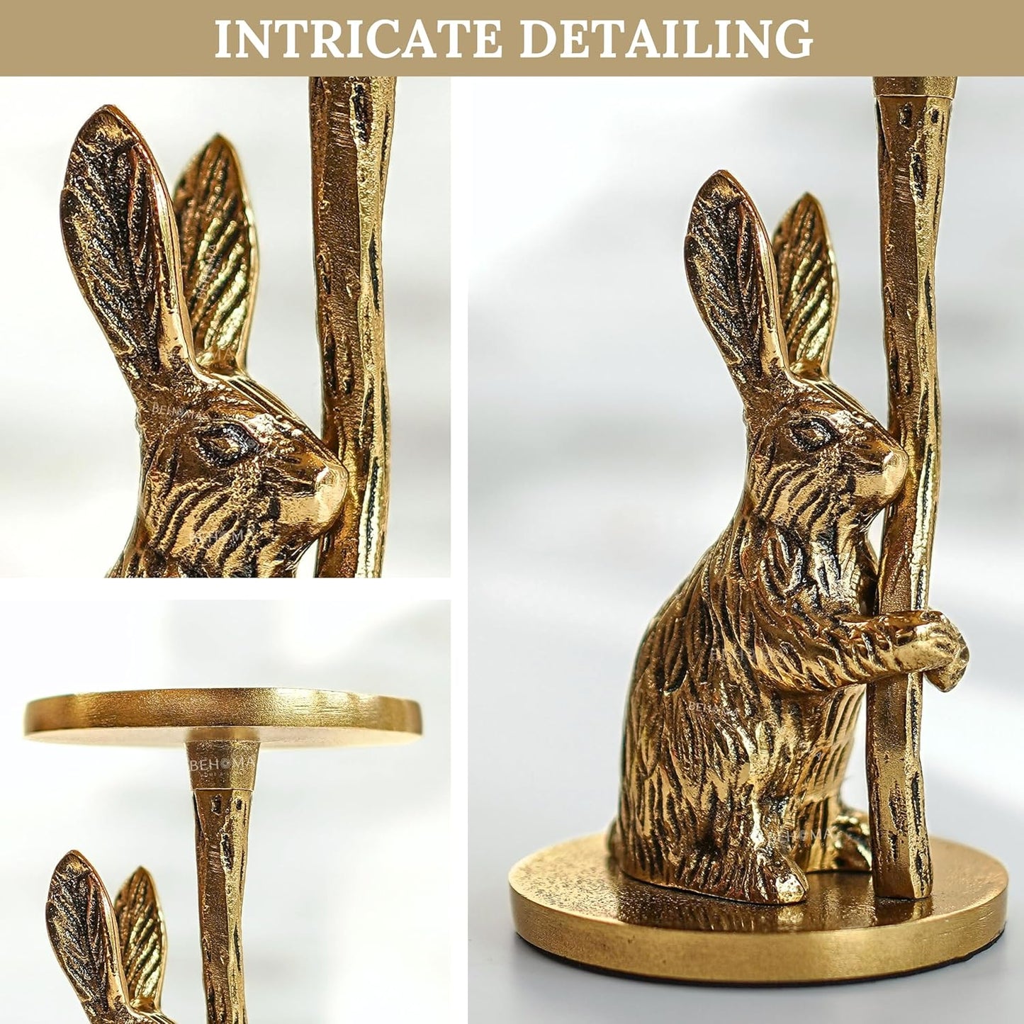 Artistic Gold Aluminium Rabbit Pillar Candle Holder Statue Tabletop | Home Decor, Christmas, Wedding Gift