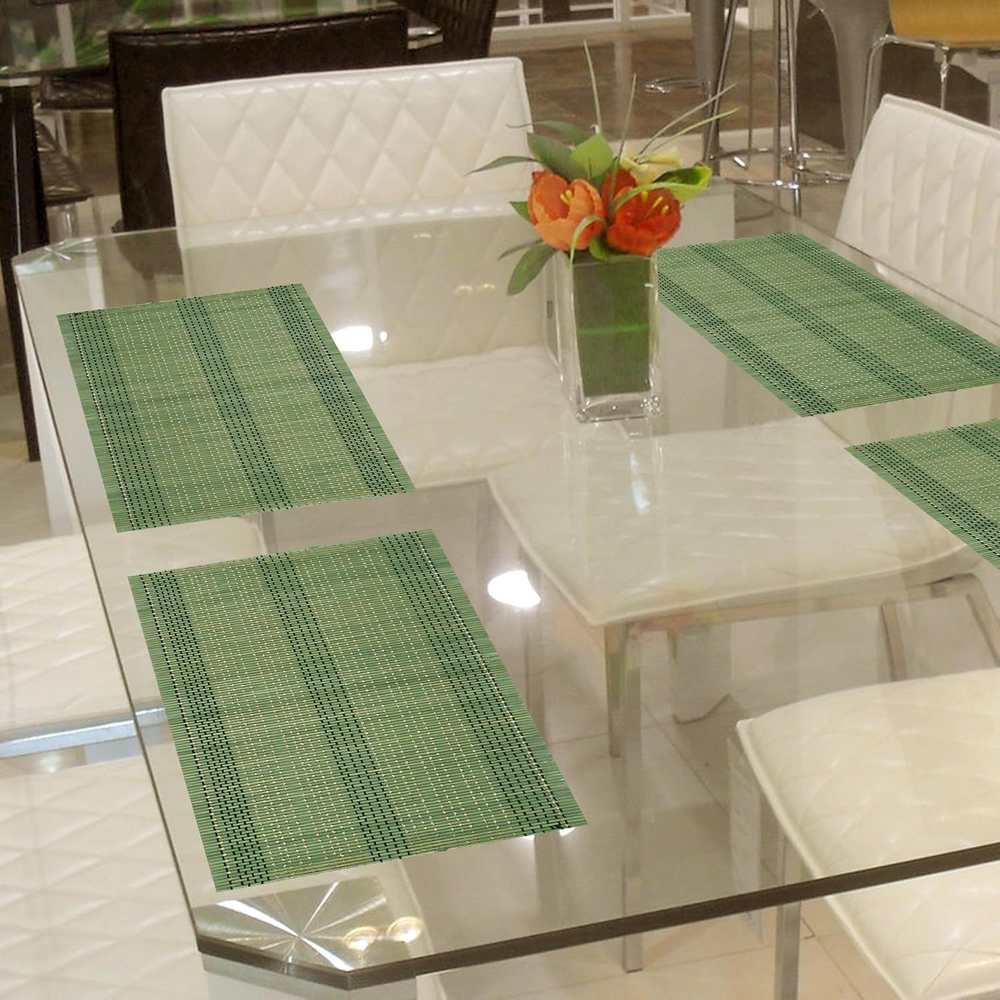 Reversible Natural Bamboo Table Mats, Heat Resistant & Easy Clean, Set of 6 (45x30 cm) | Dining Placemats Decor