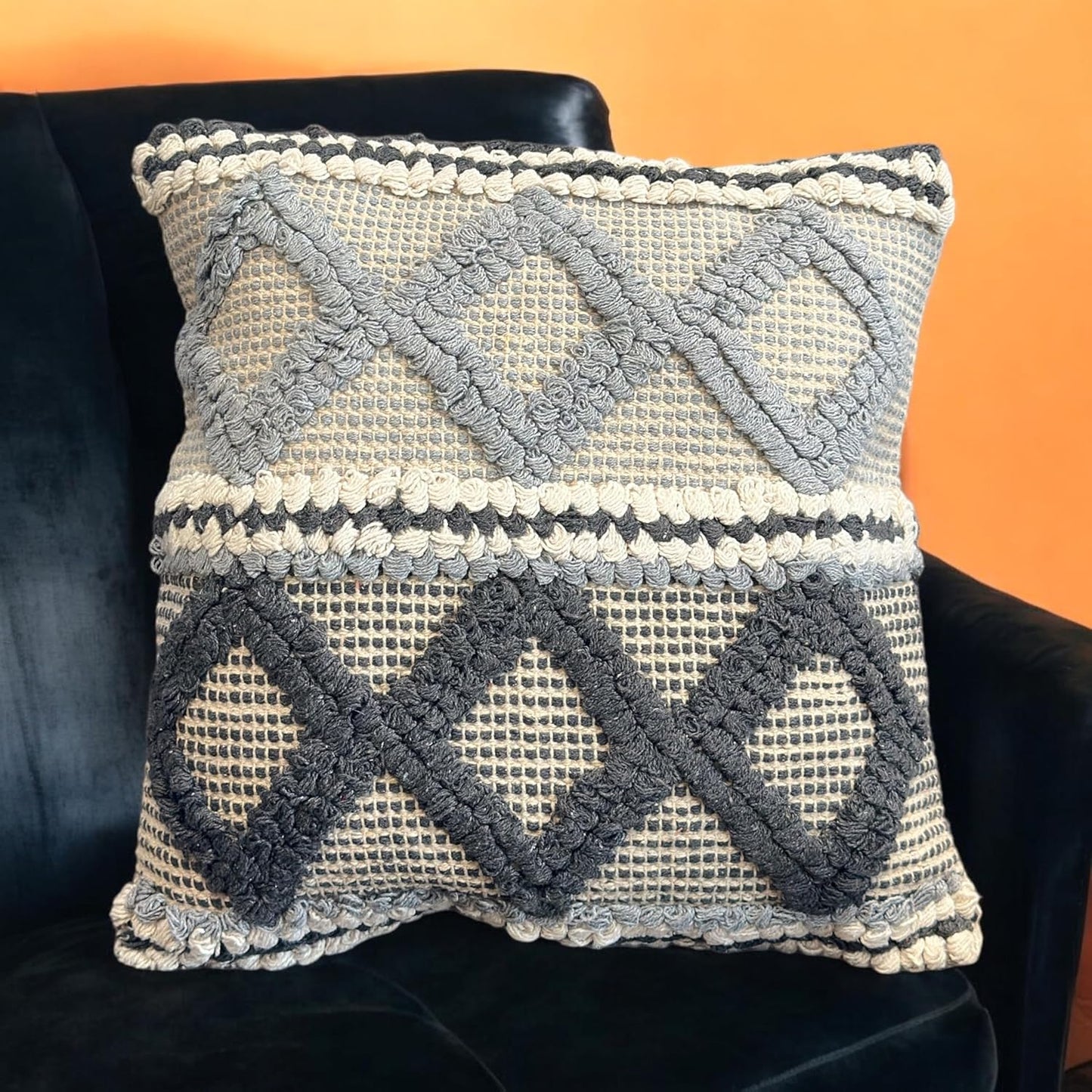 Hand Crafted Bohemian Pit Loom Cushion Cover 18"x18" Set of 2 | Boho Decorative Pillow Case for Couch Living Room