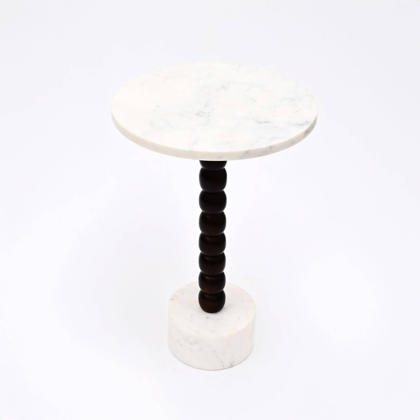 Marble & Wood Beaded Drink Table – Compact Artisanal Accent