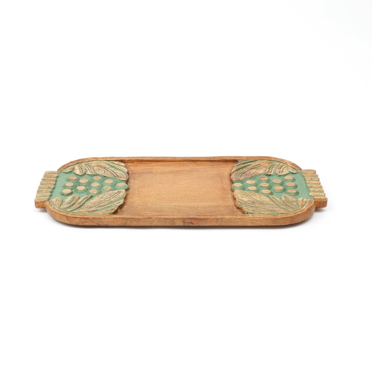 Handcrafted Green Carved Grapes Wooden Serving Board