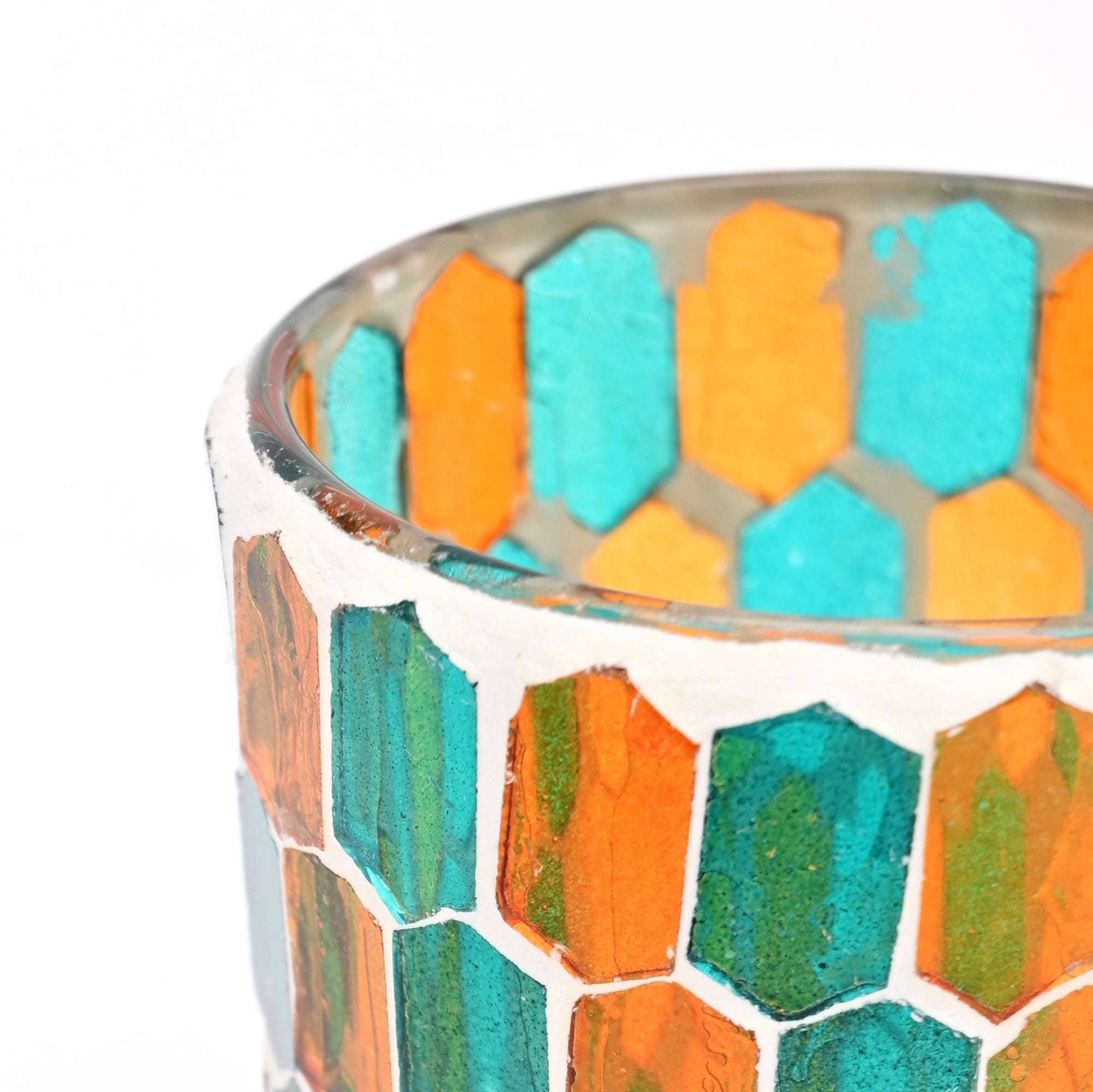 Round Mosaic Glass Votive Candle Holder – Handmade Decorative Tealight Holder