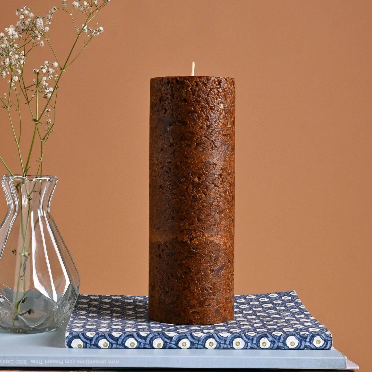 Lavender Rosemary Marble Pillar Candle – Sandstone Finish | Handcrafted Wax Candle with Soothing Lavender & Rosemary Aroma