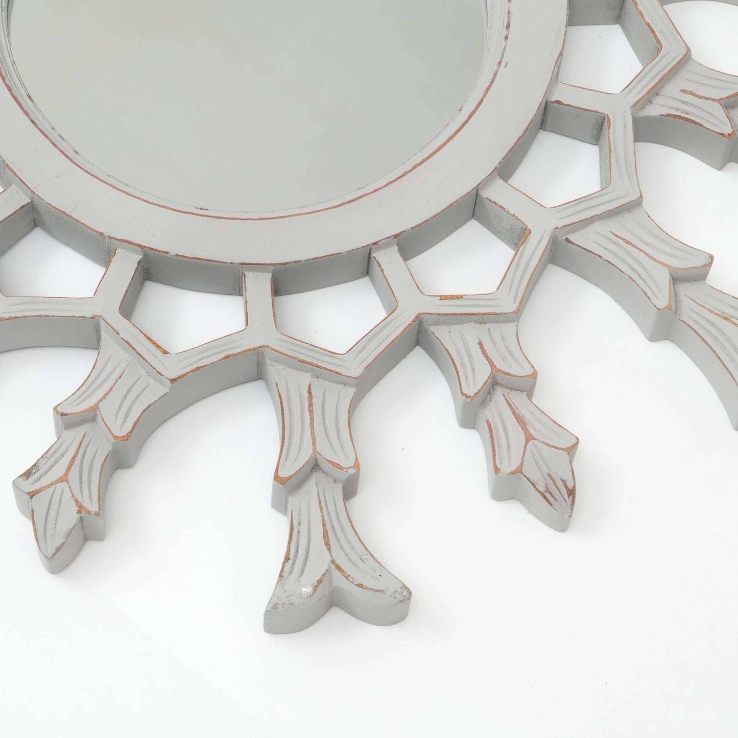 Hand-Carved Metallic Wooden Sunburst Wall Mirror - Decorative Statement Mirror for Living Room, Entryway & Bedroom Decor