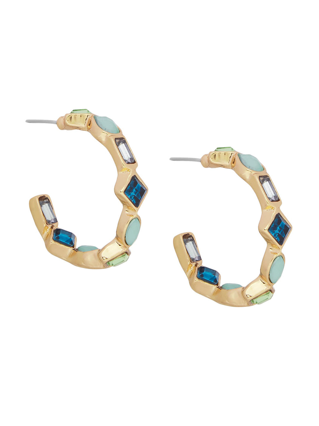 Eclectic Stone Hoop Earrings – Fashion Jewellery – Gold-toned, Artificial Stone Embellished – 3 cm Length