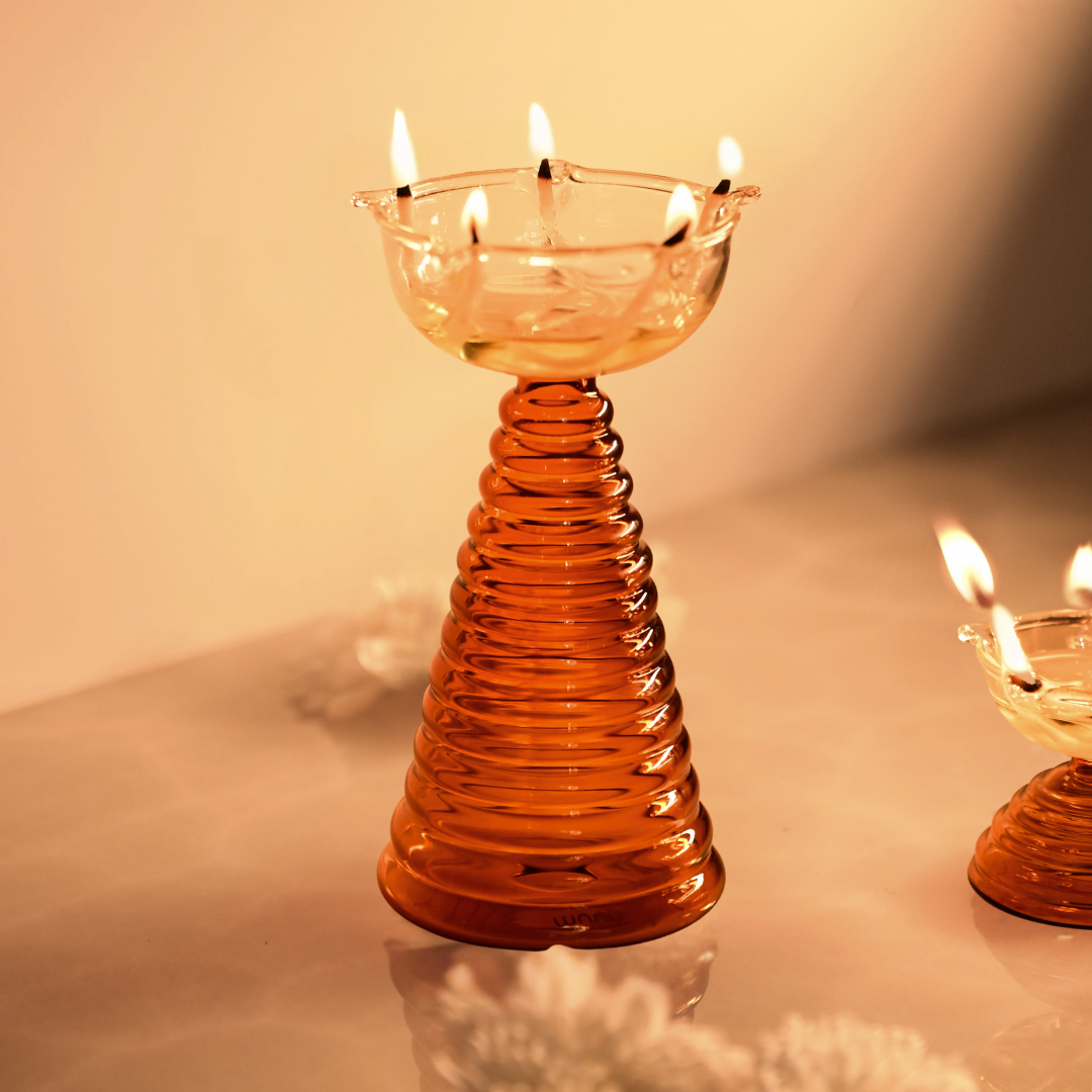 Glass Diya Candle Holder - Tall, Tea Light