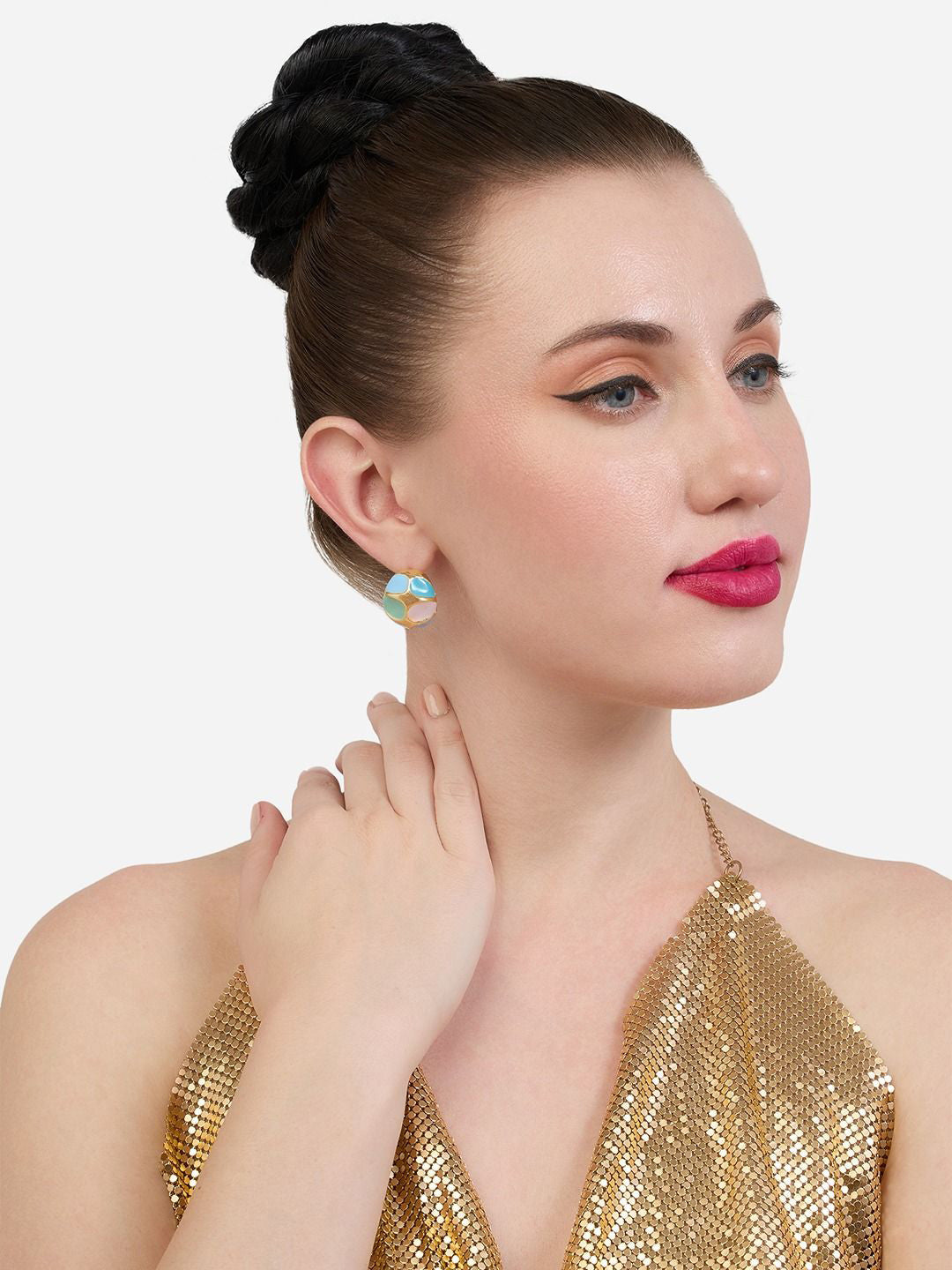Gold-Plated Enamelled Stud Earrings – Mismatched Contemporary Pair – Gold-Toned Finish
