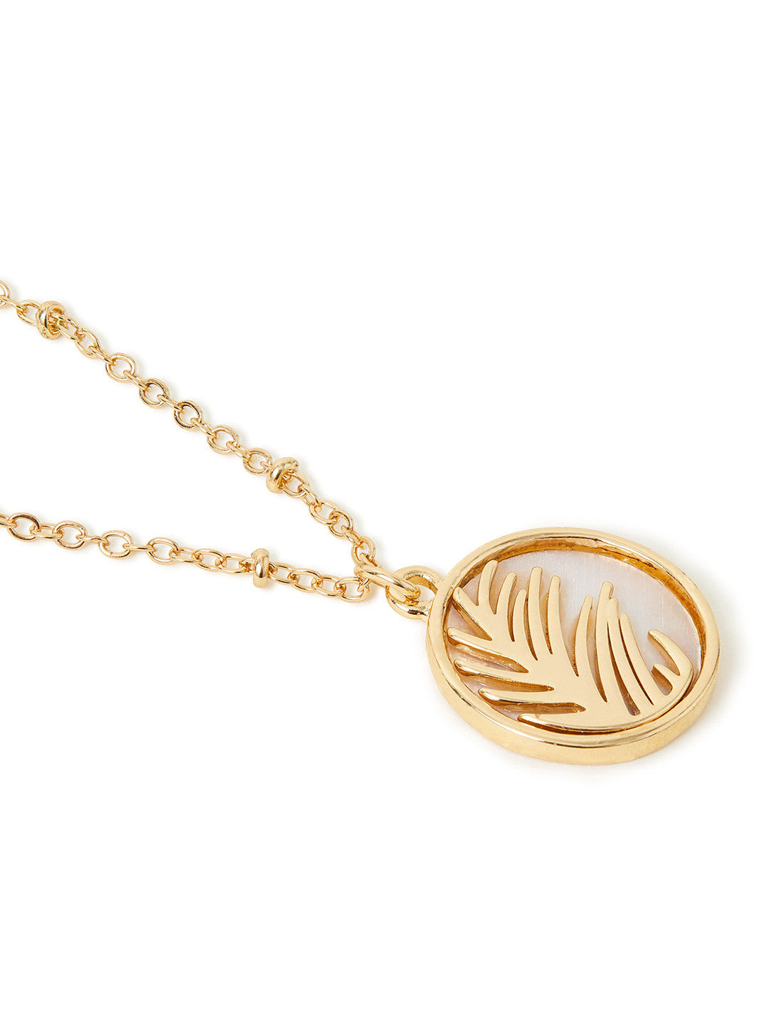 Moonstone Circle Leaf Pendant Necklace – Gold-Plated Fashion Jewellery – 41cm