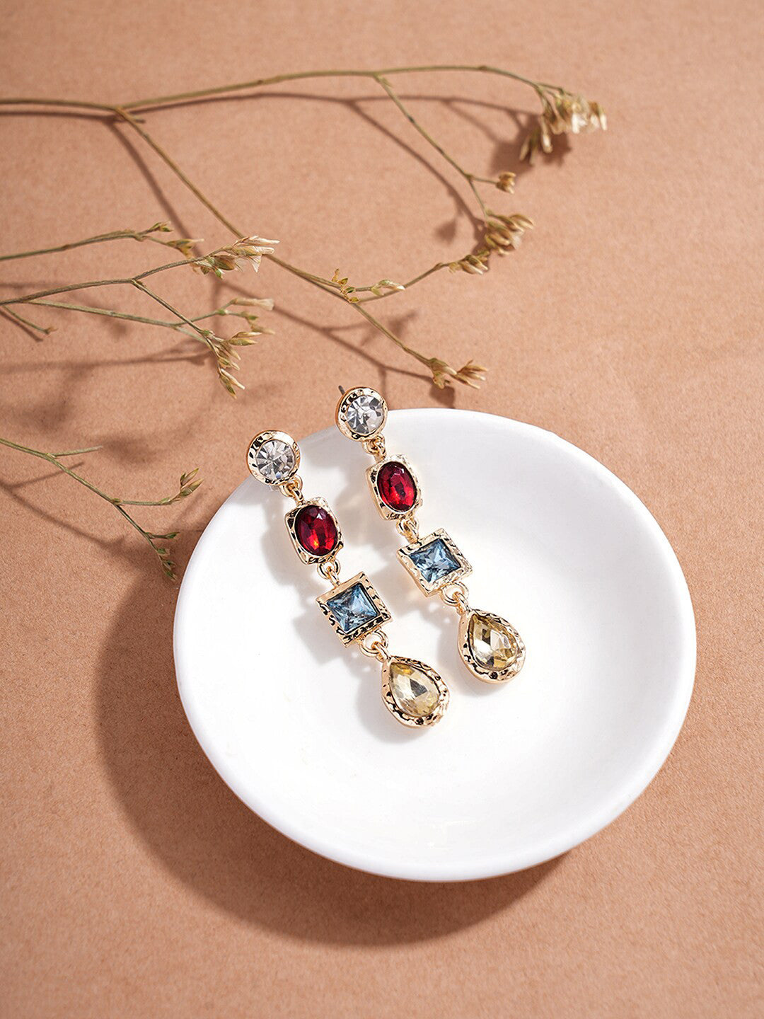 Drop Earrings – Fashion Jewellery – Gold Toned, Crystal Accents, Post Back – 2cm