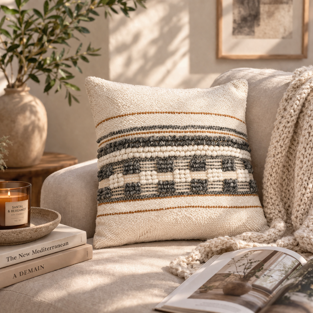 Multi-Colour Handwoven Textured Cushion with filler 45x45 cm