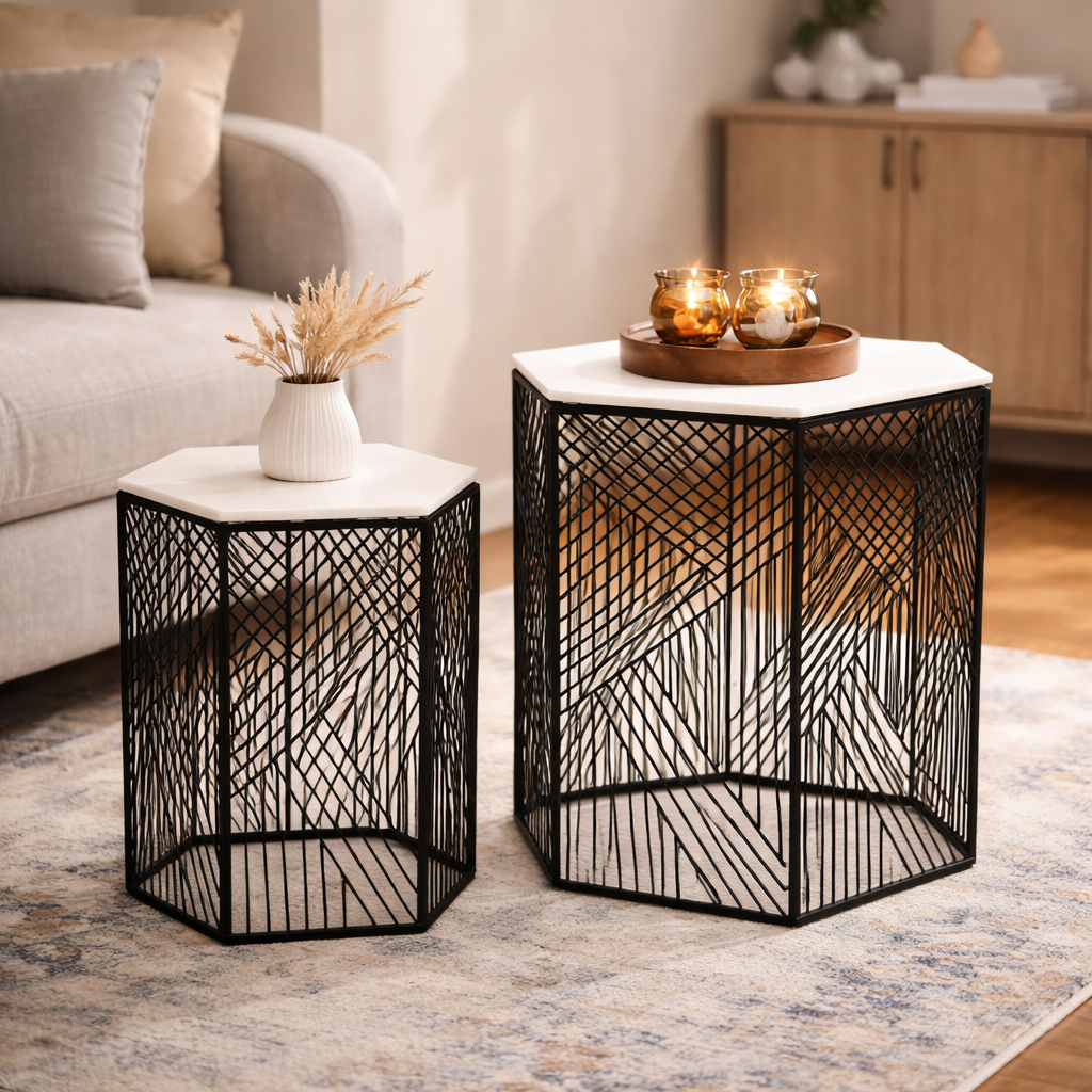 Hexagonal Marble Accent Tables – Stylish Nesting
