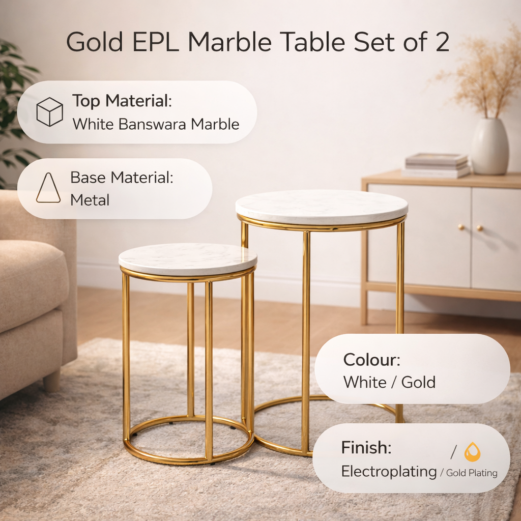 Round Marble Nesting Tables – Modern Gold Accent Set