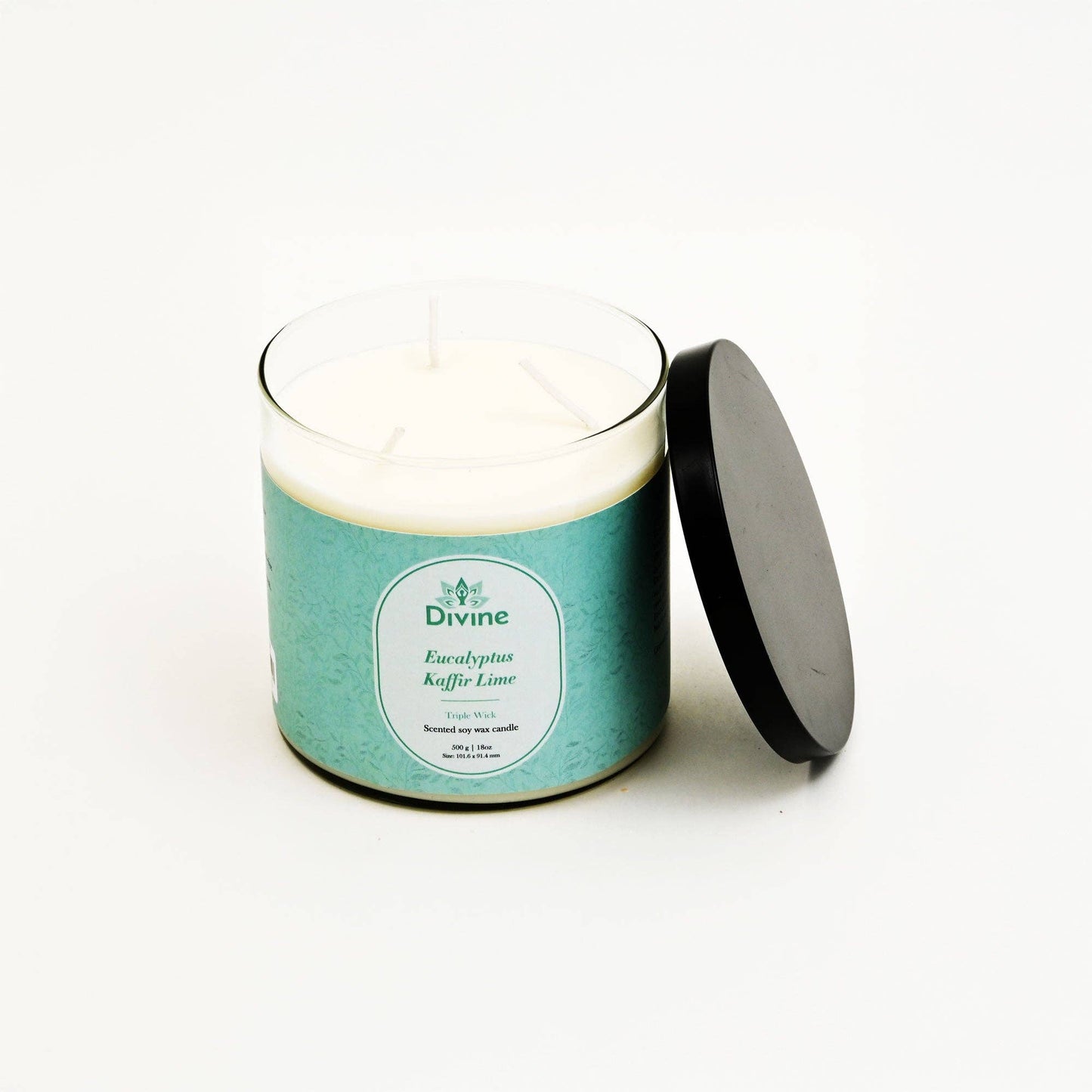 Eucalyptus & Kaffir Lime Triple Wick Glass Candle – Invigorating Fresh Scented Candle for Home & Décor