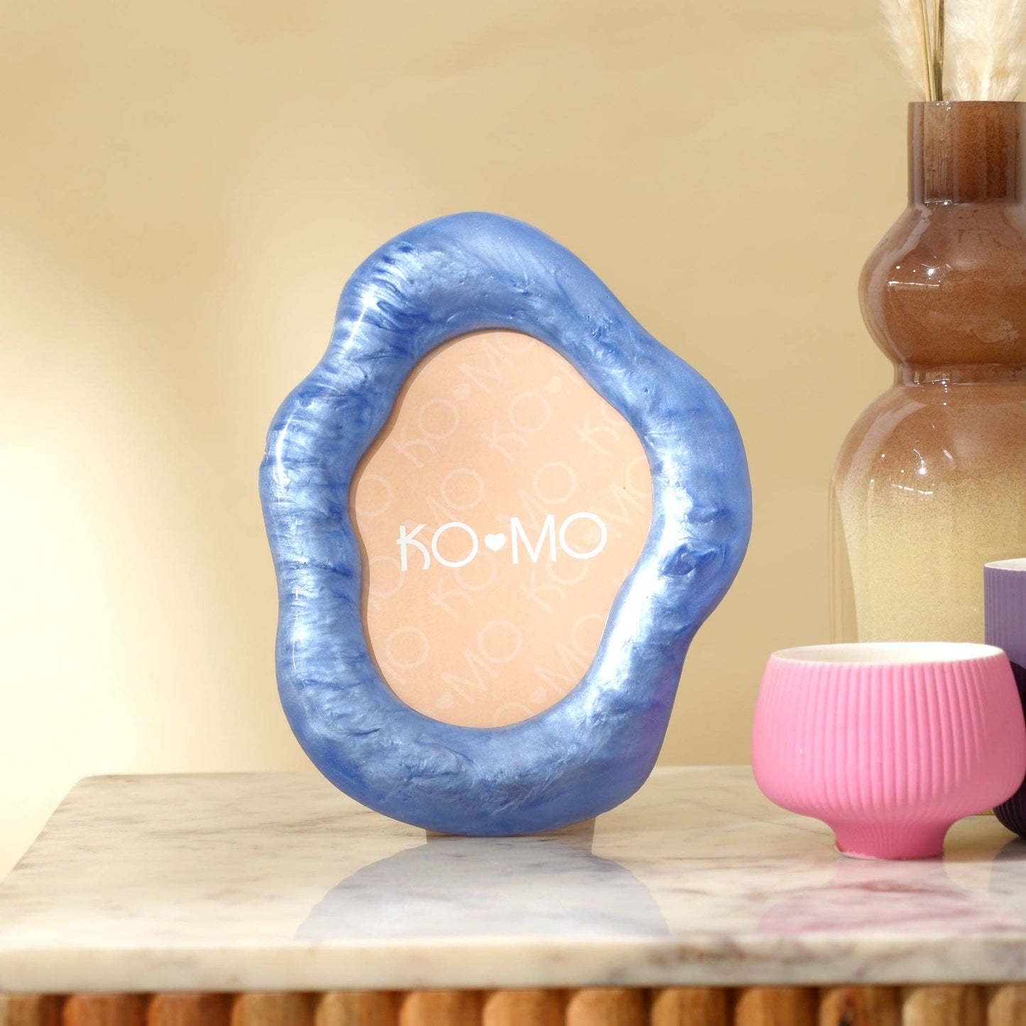 Blue Organic Shape Photo Frame 5x7 Inch Resin Décor