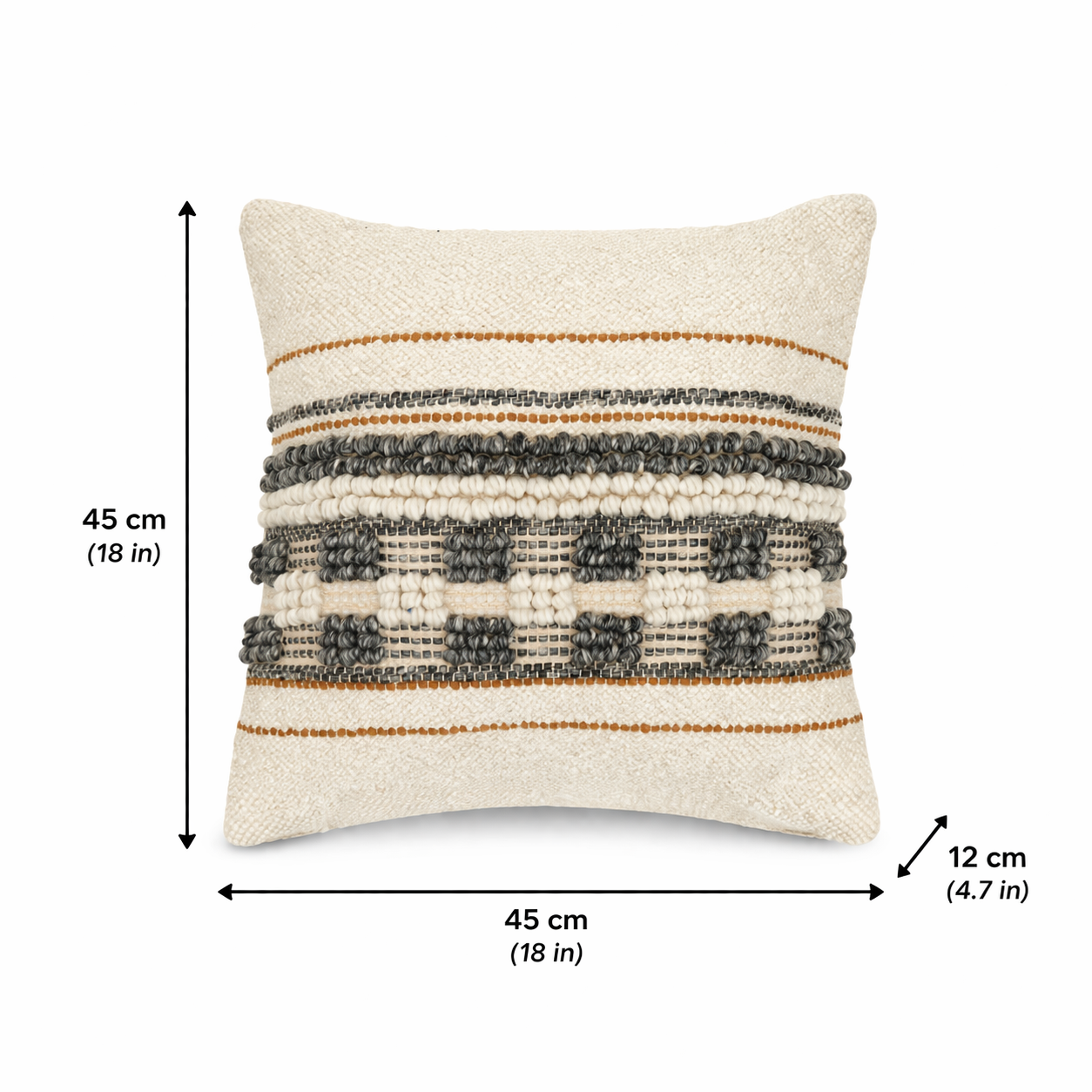 Multi-Colour Handwoven Textured Cushion with filler 45x45 cm