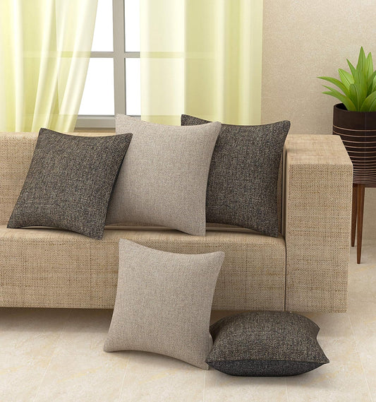 Set of 5 - Textured Accent Cushion Covers – Home Decor Textiles – Jute Weave – 16x16 In