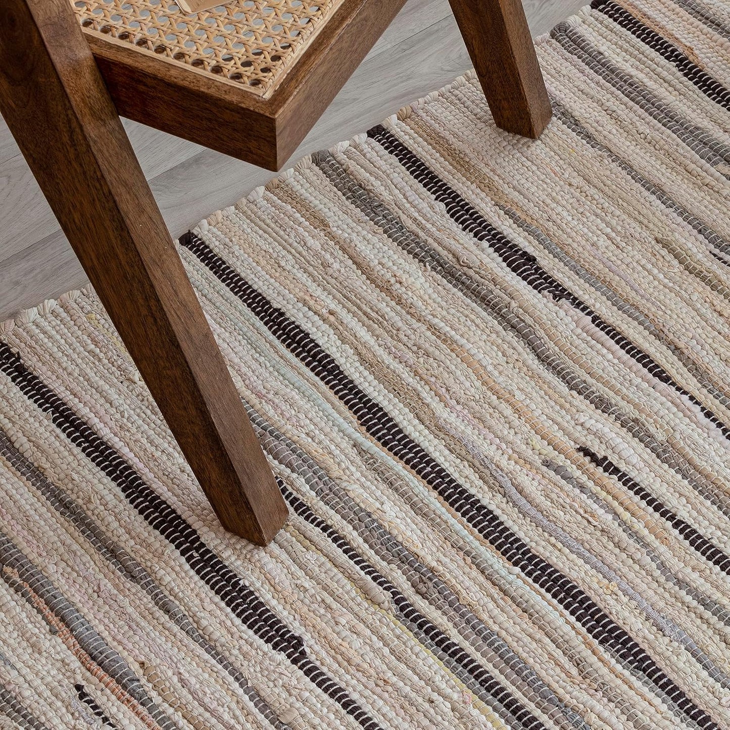 Handmade Reversible Striped Chindi Recycled Cotton Area Rug 20x32 Inch | Floor Mat for Living Room, Kitchen, Yoga