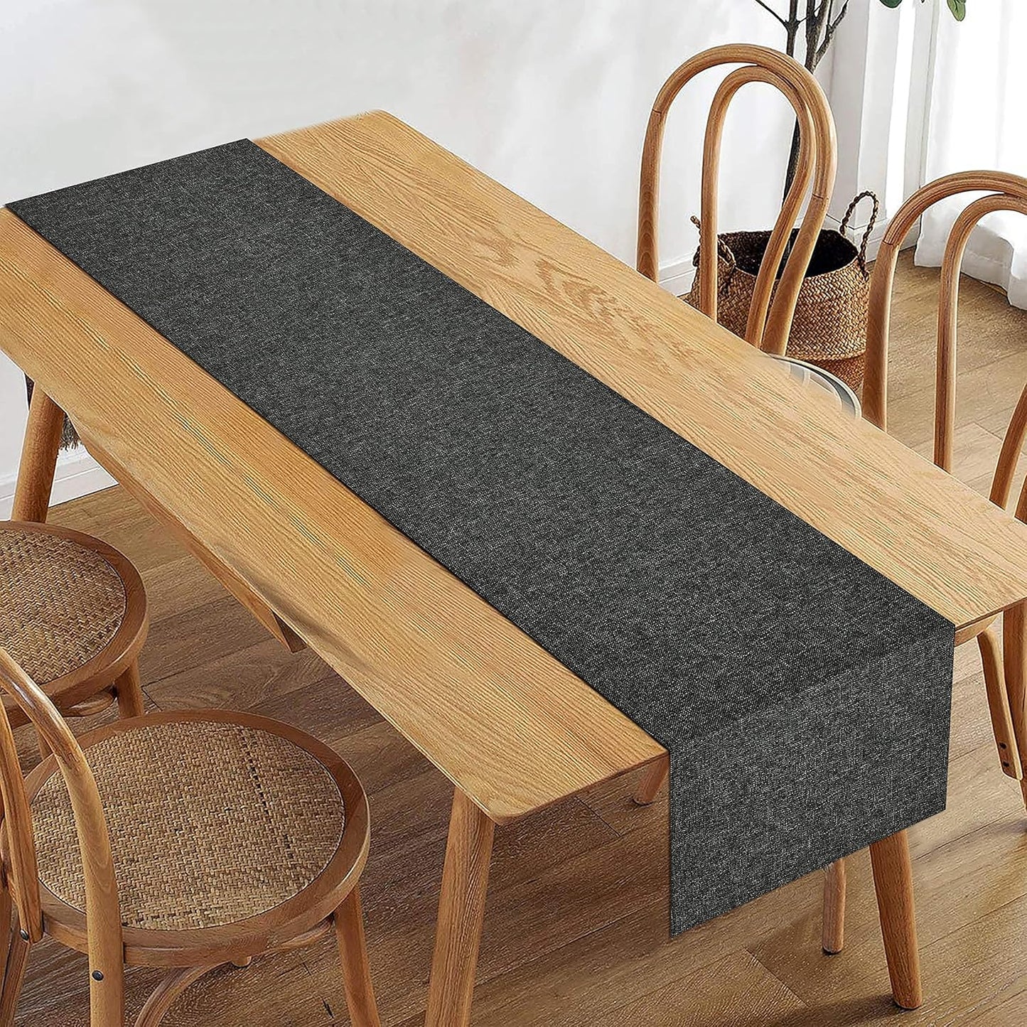 Jute Protective Washable Dining Table Runner (12 X 60 Inches) | Black Kitchen Linen Home Decor