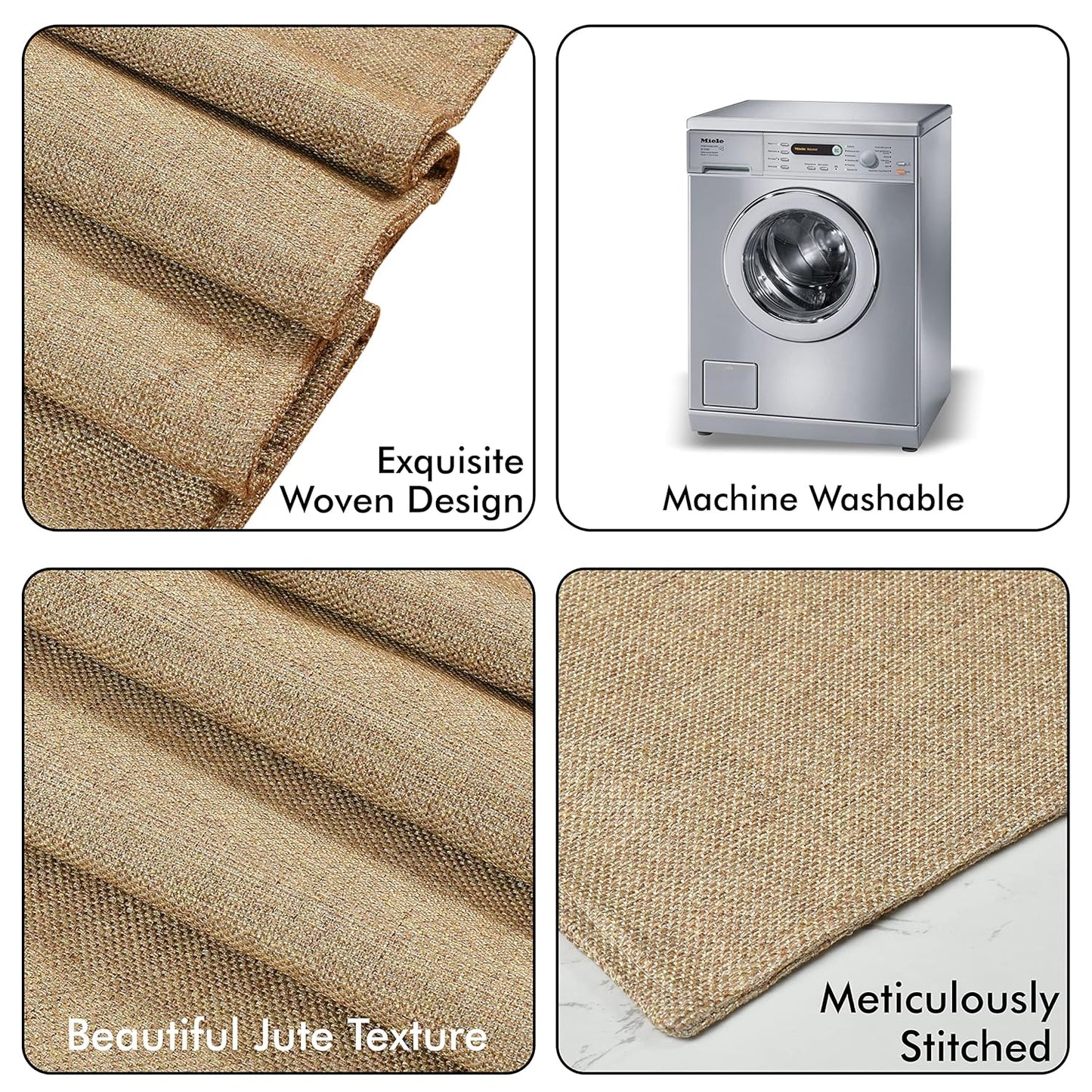 Beige Jute Dining Table Runner, 12x60 Inch | Washable Kitchen Home Decor, Spill & Heat Protection